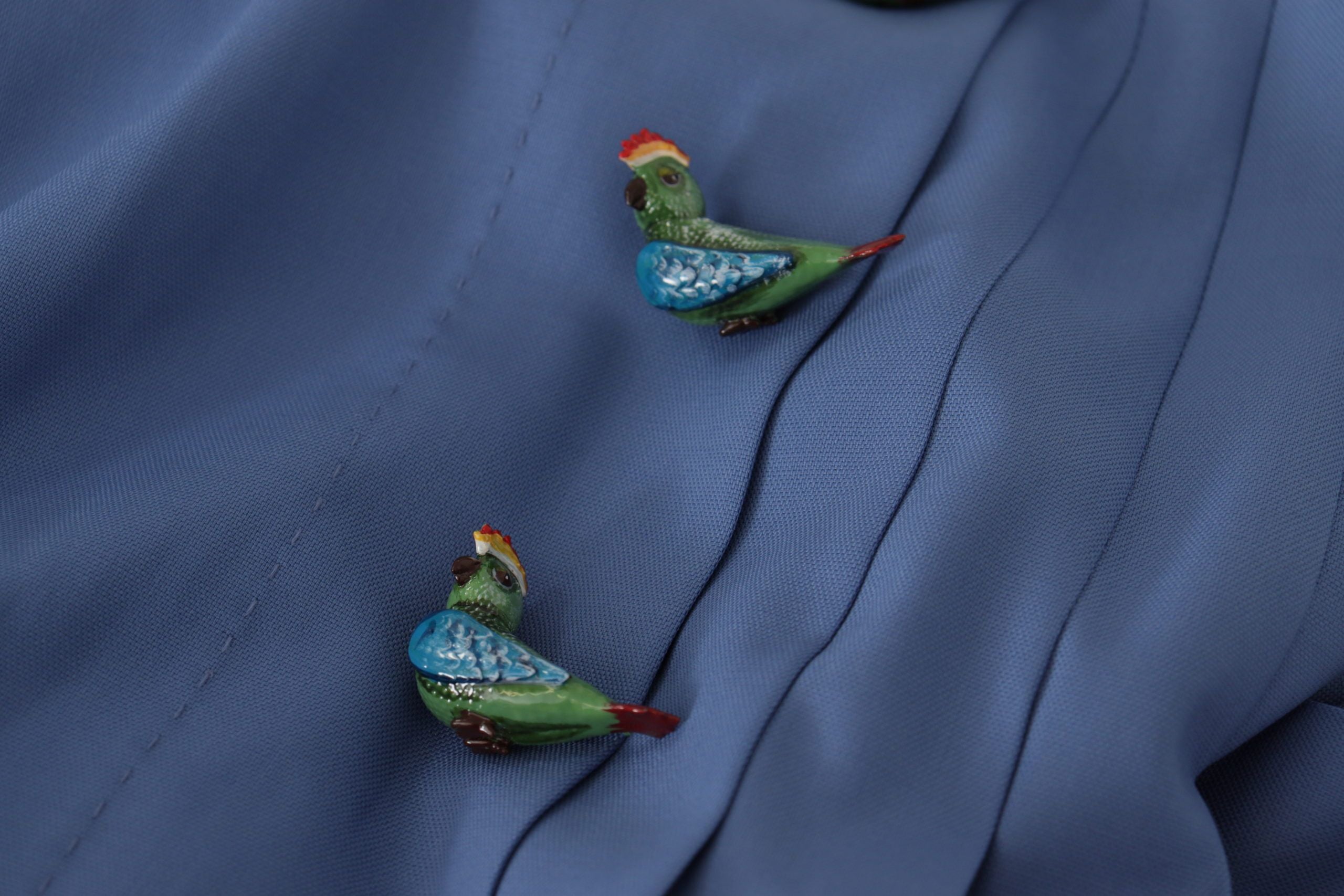 Blue Embellished Pleated Mini Skirt Wool