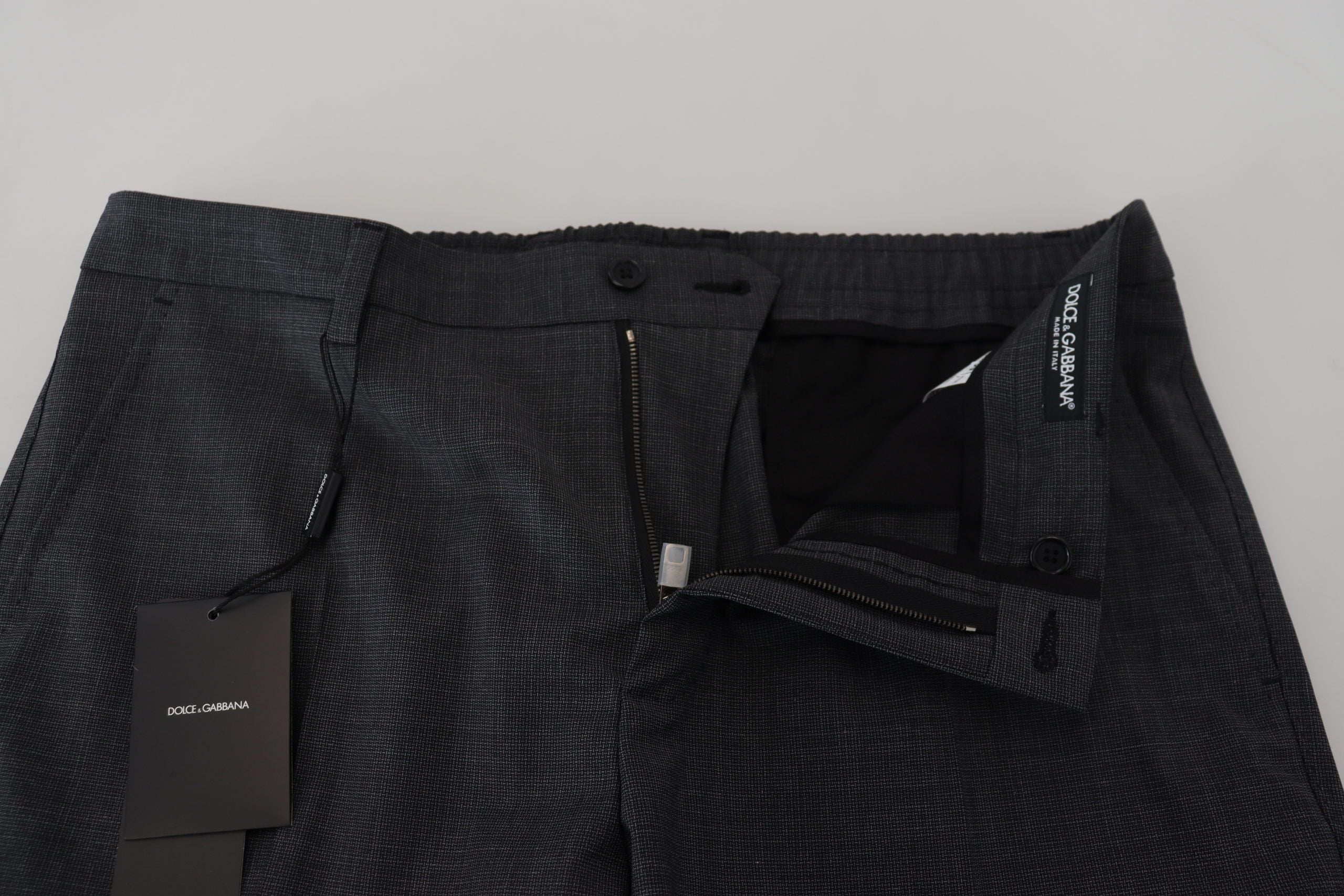 Gray Checked Cargo Trousers Stretch Pants