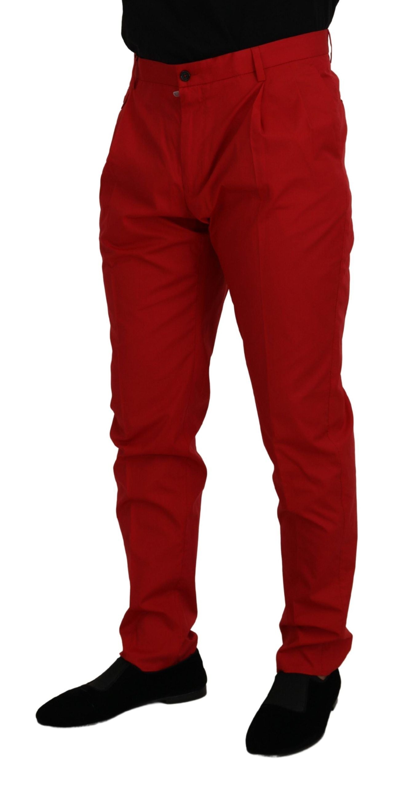 Red Cotton Slim Fit Trousers Chinos Pants