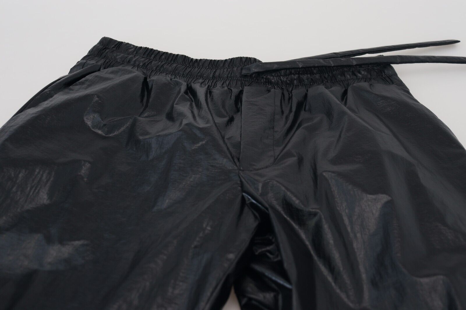 Black Shining Drawstring Trouser Nylon Pants