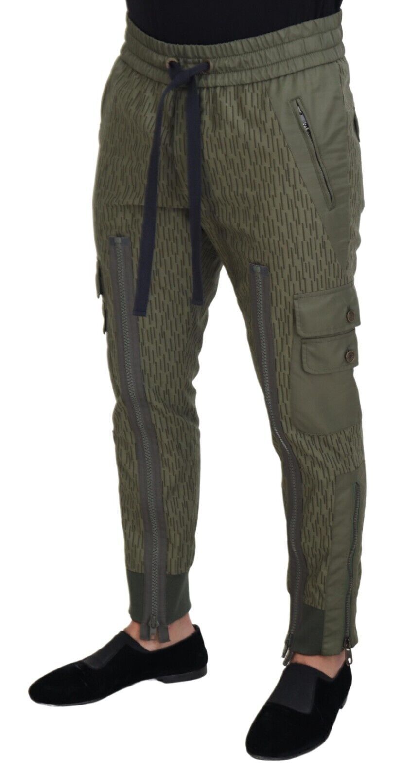 Green Striped Cargo Zipper Leg Men Trouser Pants