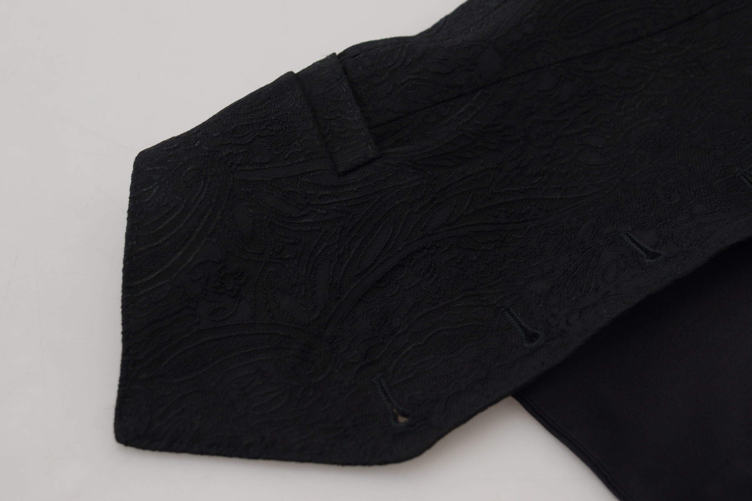 Black Brocade Button Down Sleeveless Vest Top