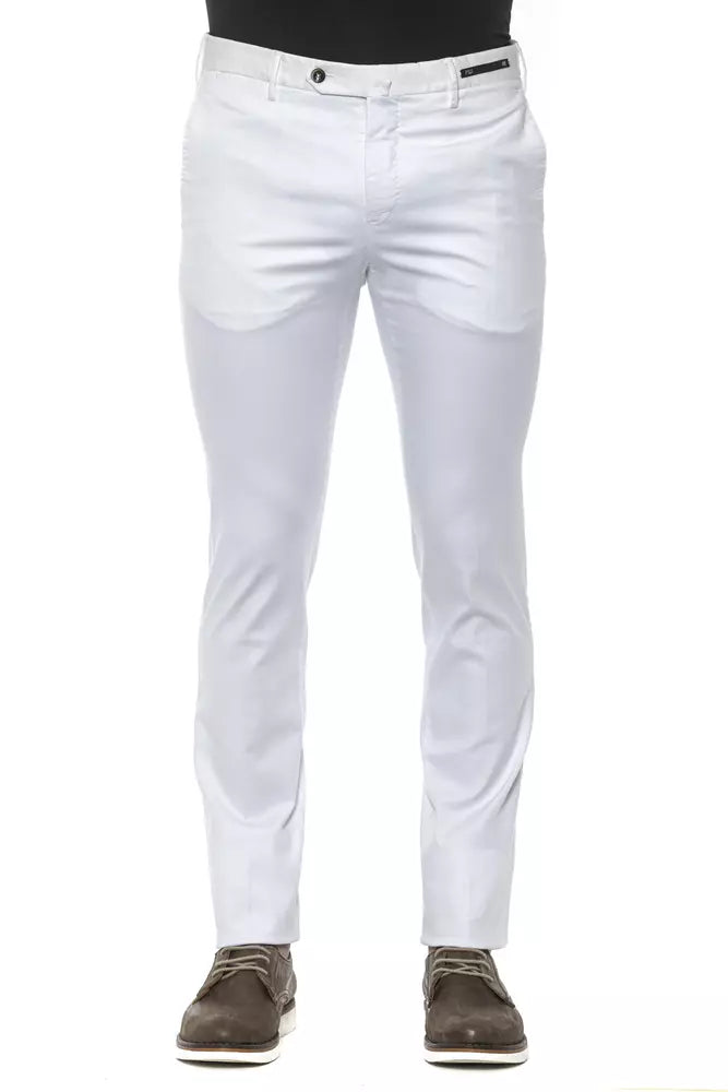 White Cotton Men Slim Trouser