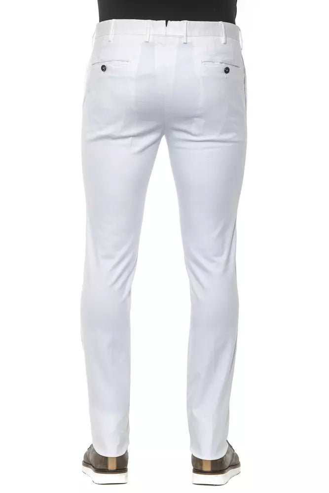 White Cotton Men Slim Trouser