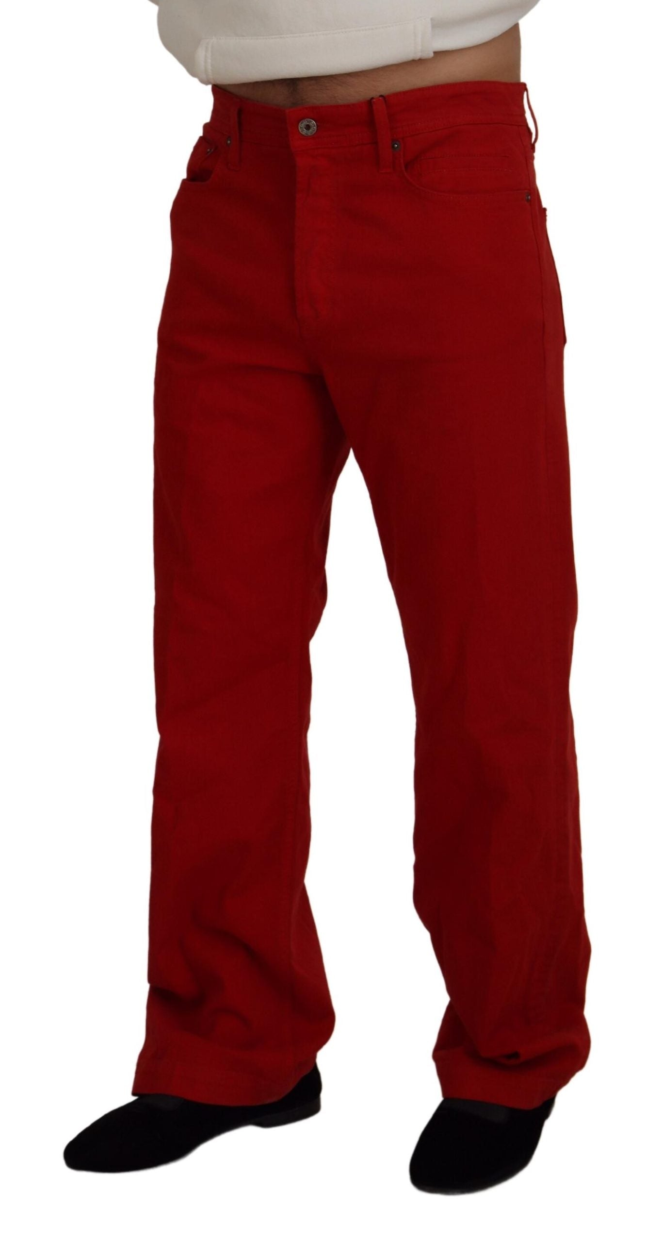 Red Cotton Straight Fit Men Denim Jeans