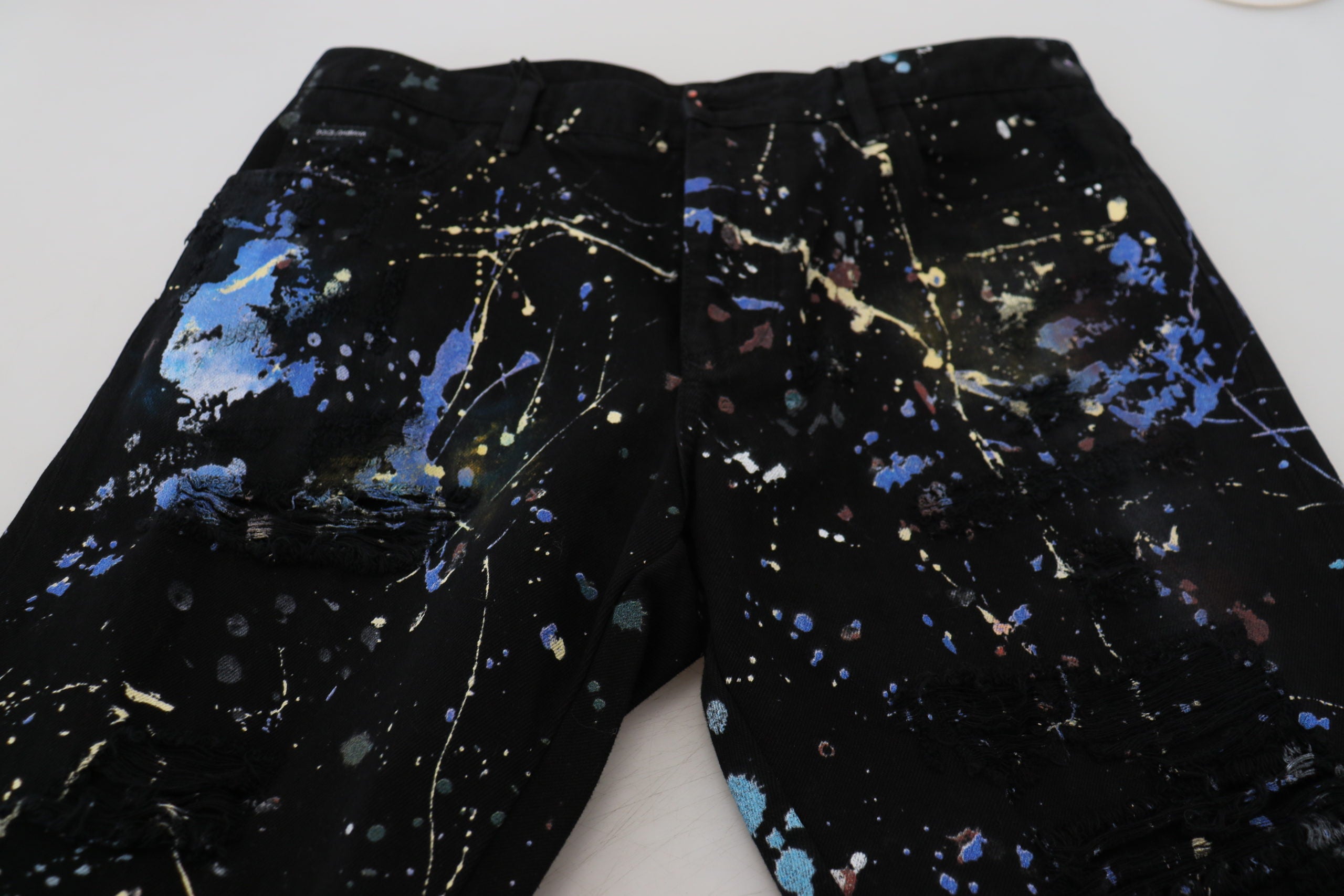 Black Cotton Color Splash Print Denim Jeans