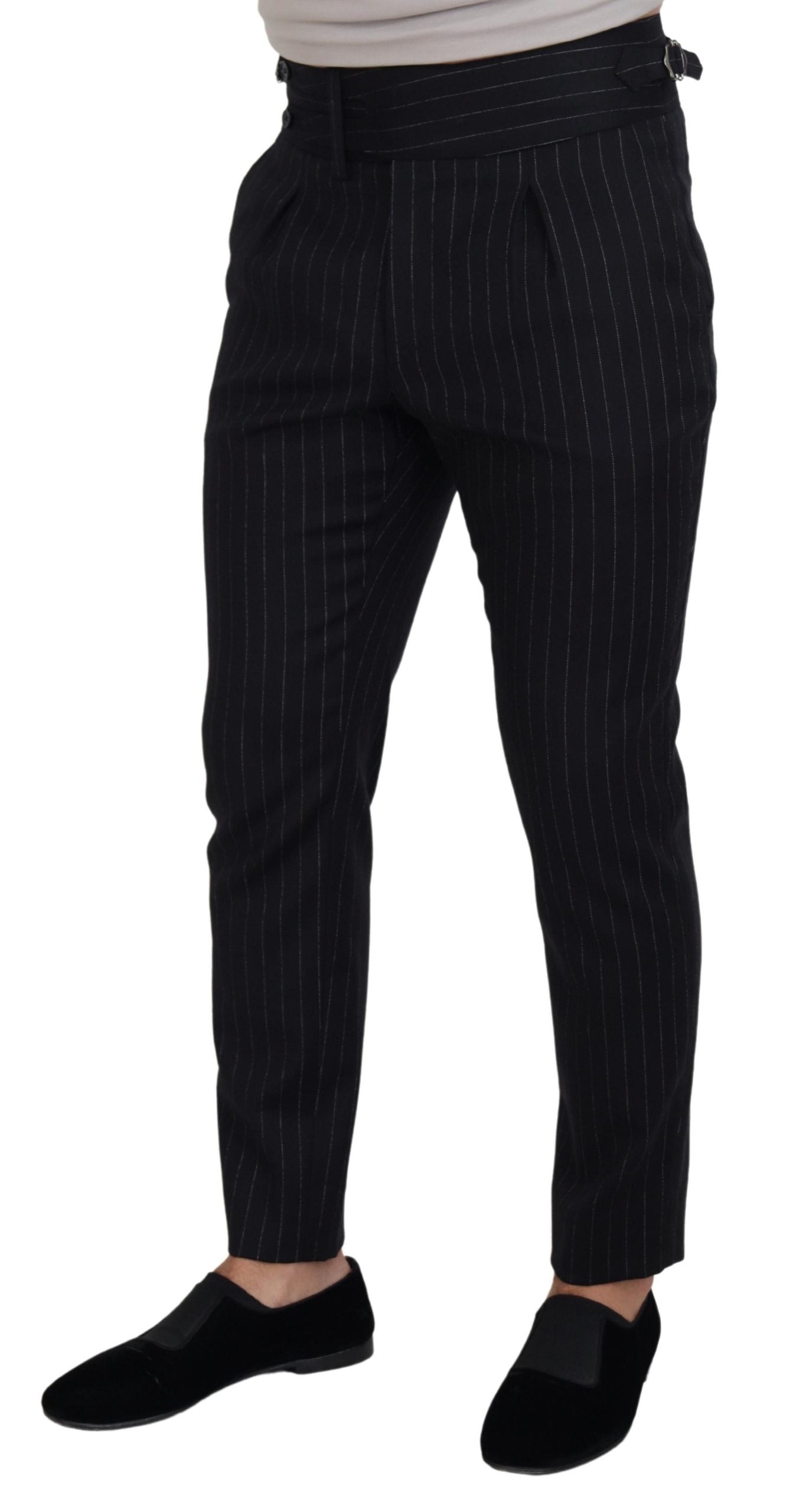 Black Wool Striped Chino Pants