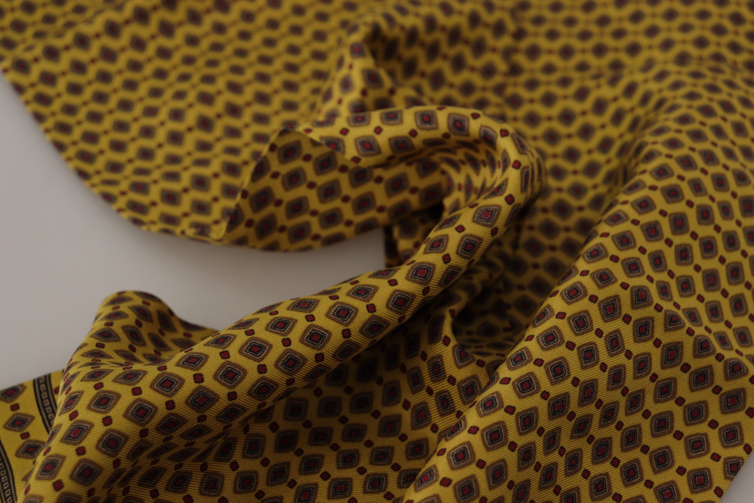 Yellow Patterned Silk Neck Wrap Fringe Scarf