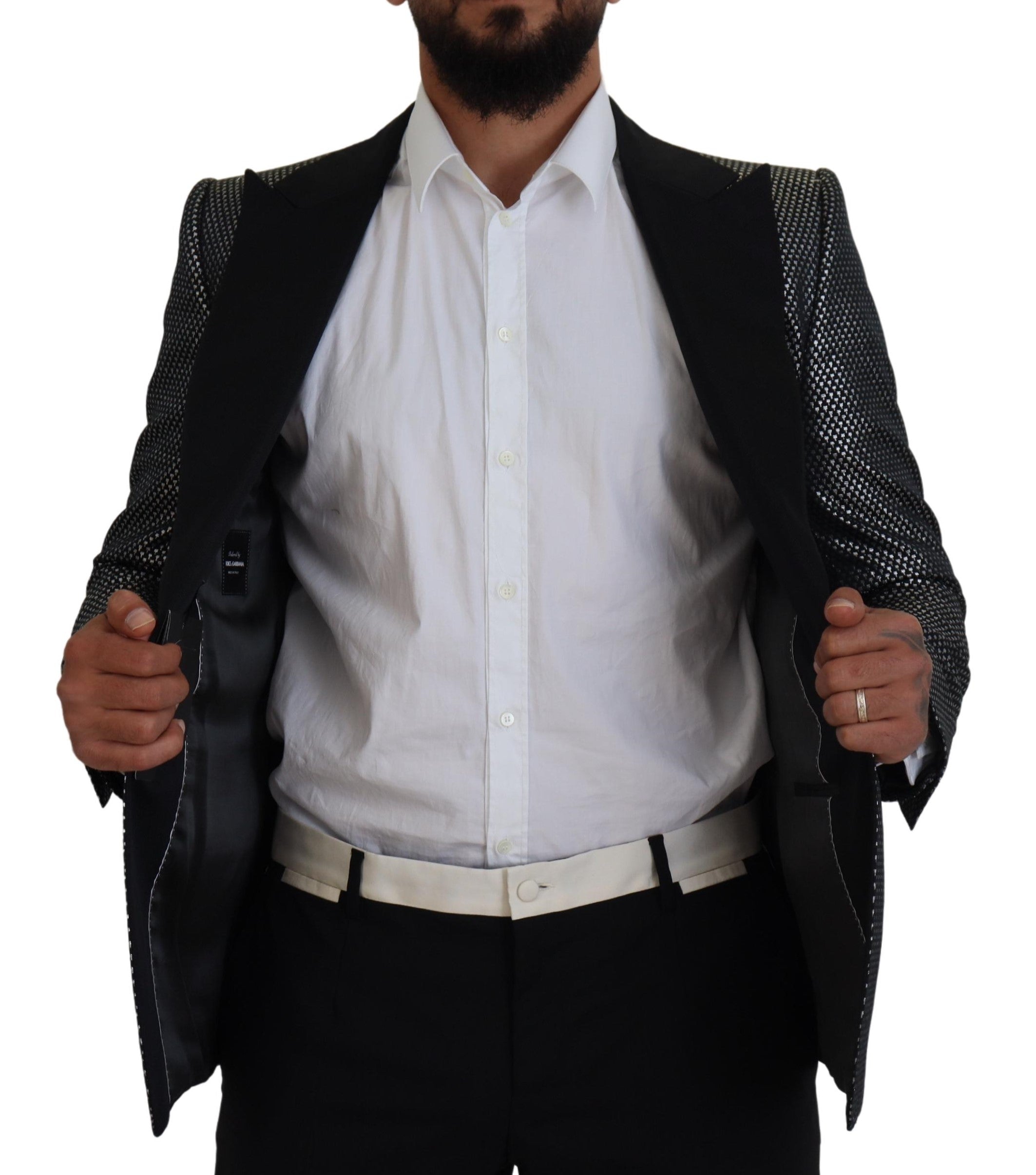 Black Silver Jacquard Slim Fit Jacket Blazer