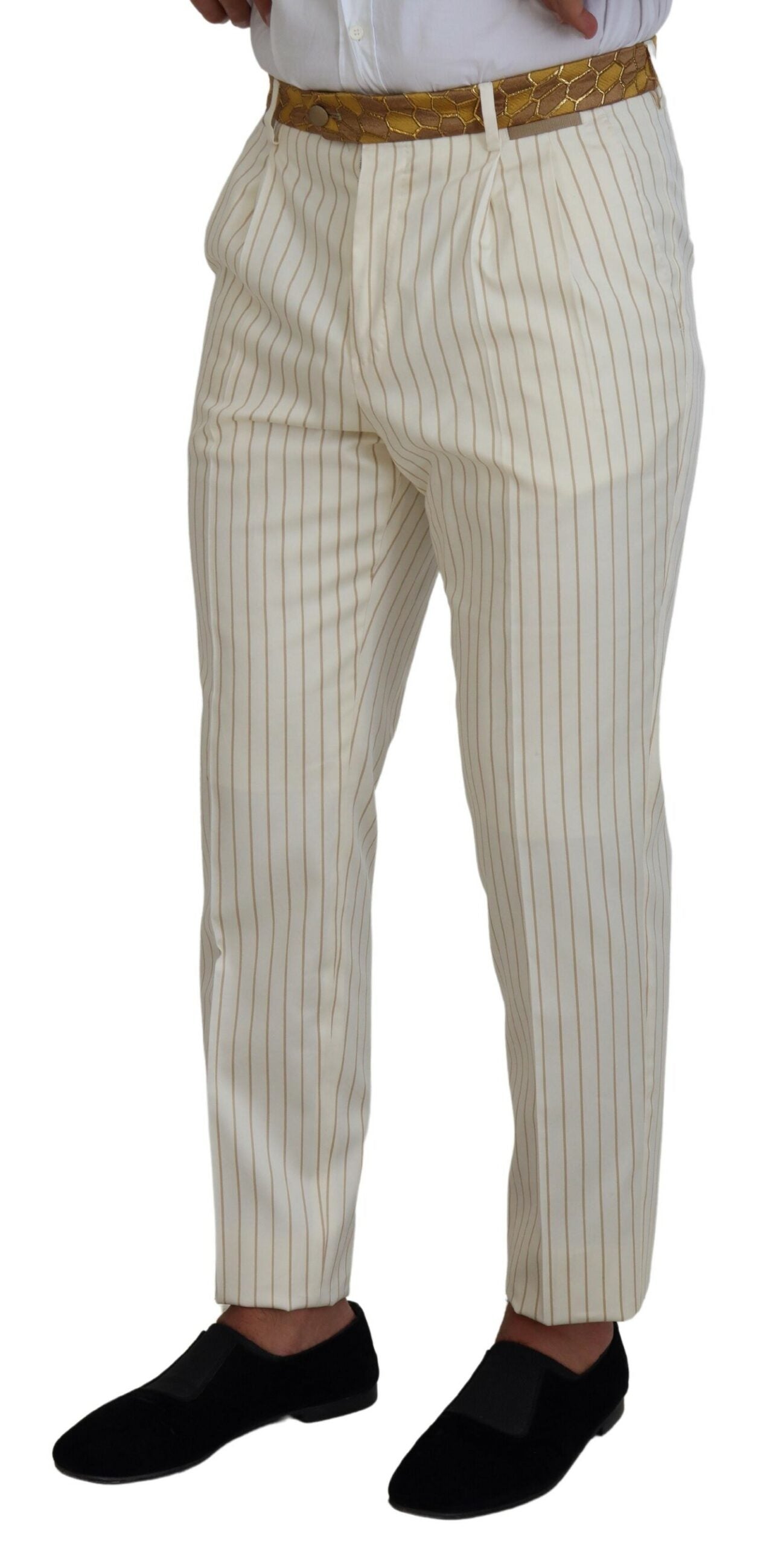 Off White Gold Striped Tuxedo Slim Fit Suit