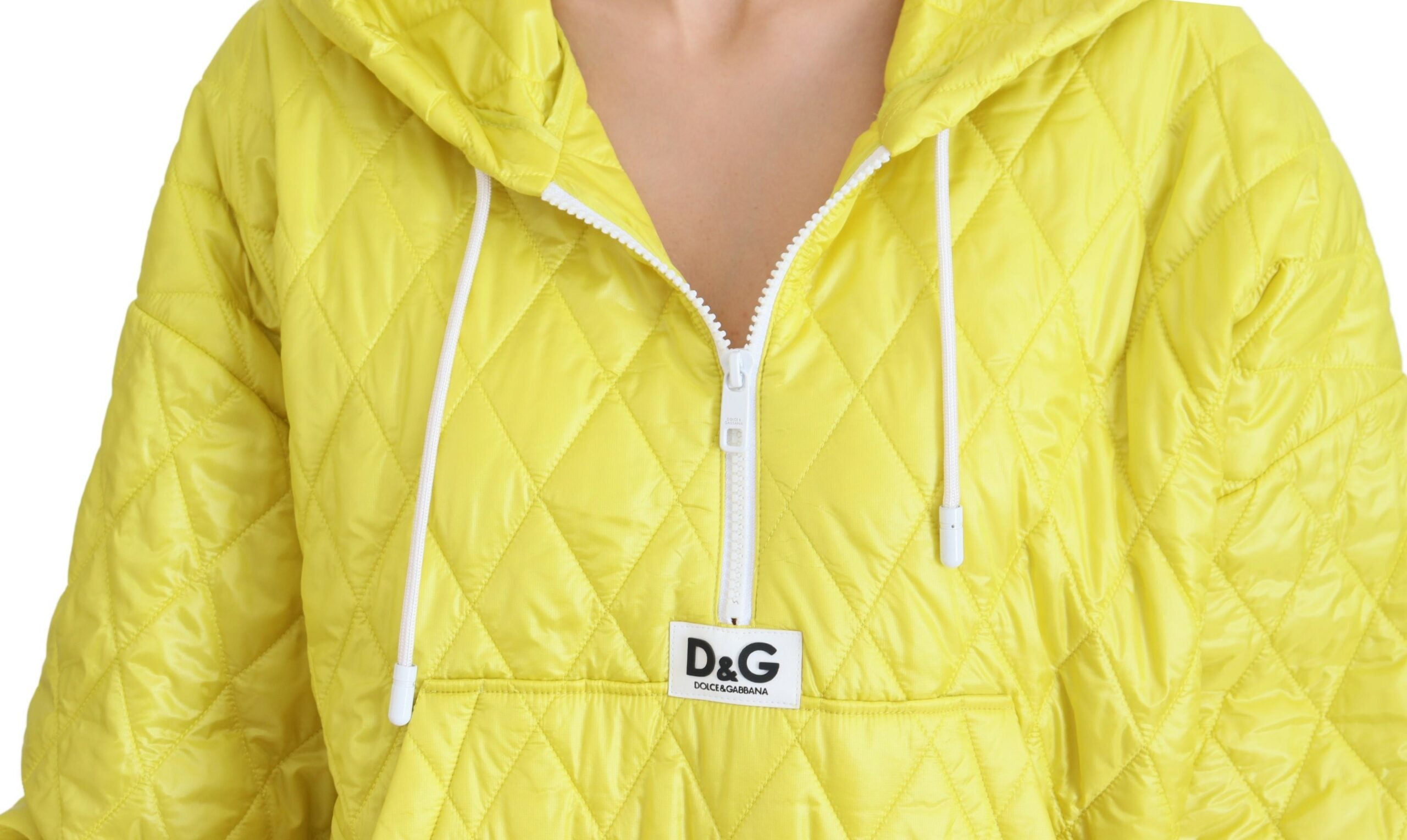 Yellow Nylon Quilted Hooded Pullover Jacket
