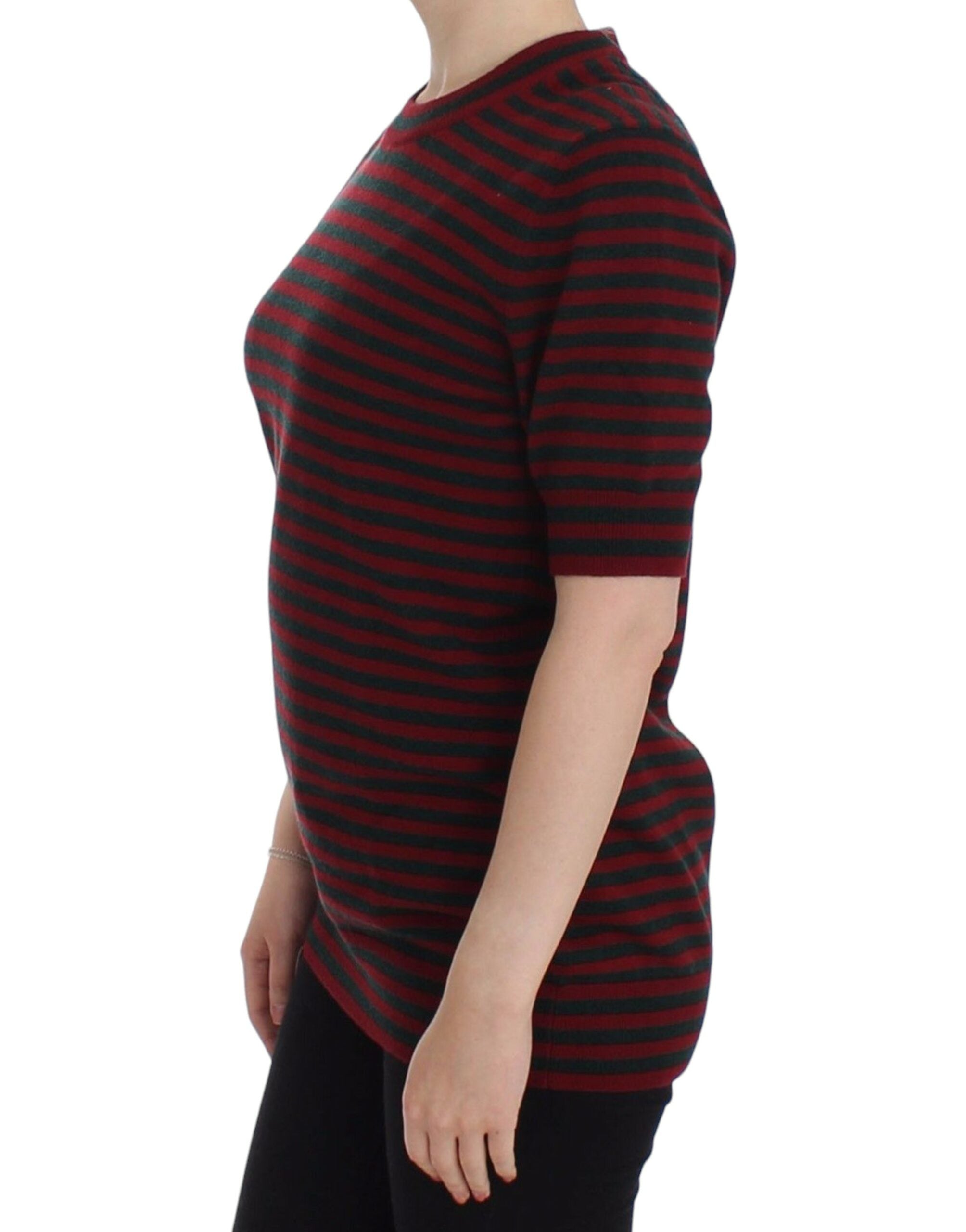 Red Gray Cashmere Short Sleeve Sweater