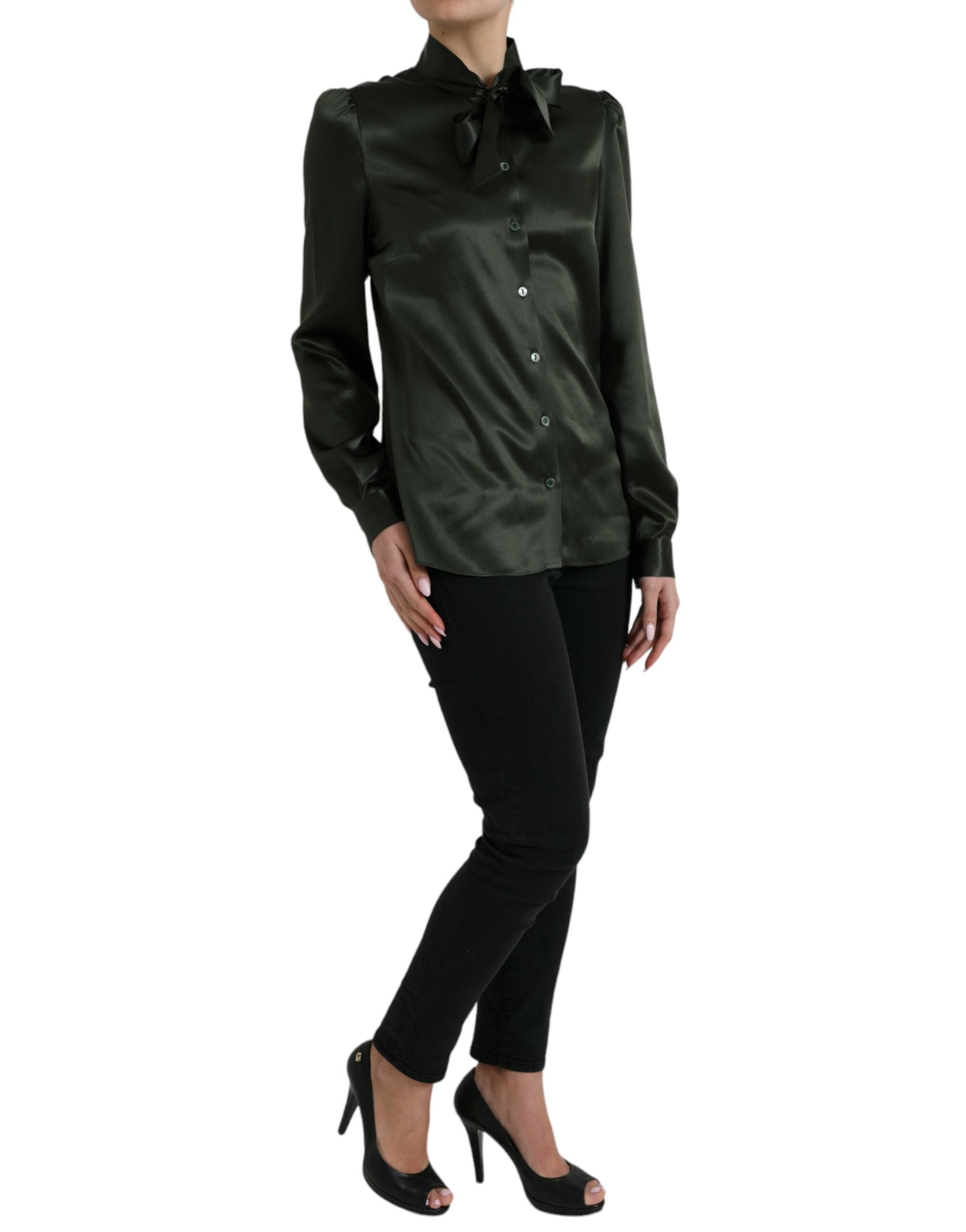 Gray Long Sleeves Ascot Collar Blouse Top