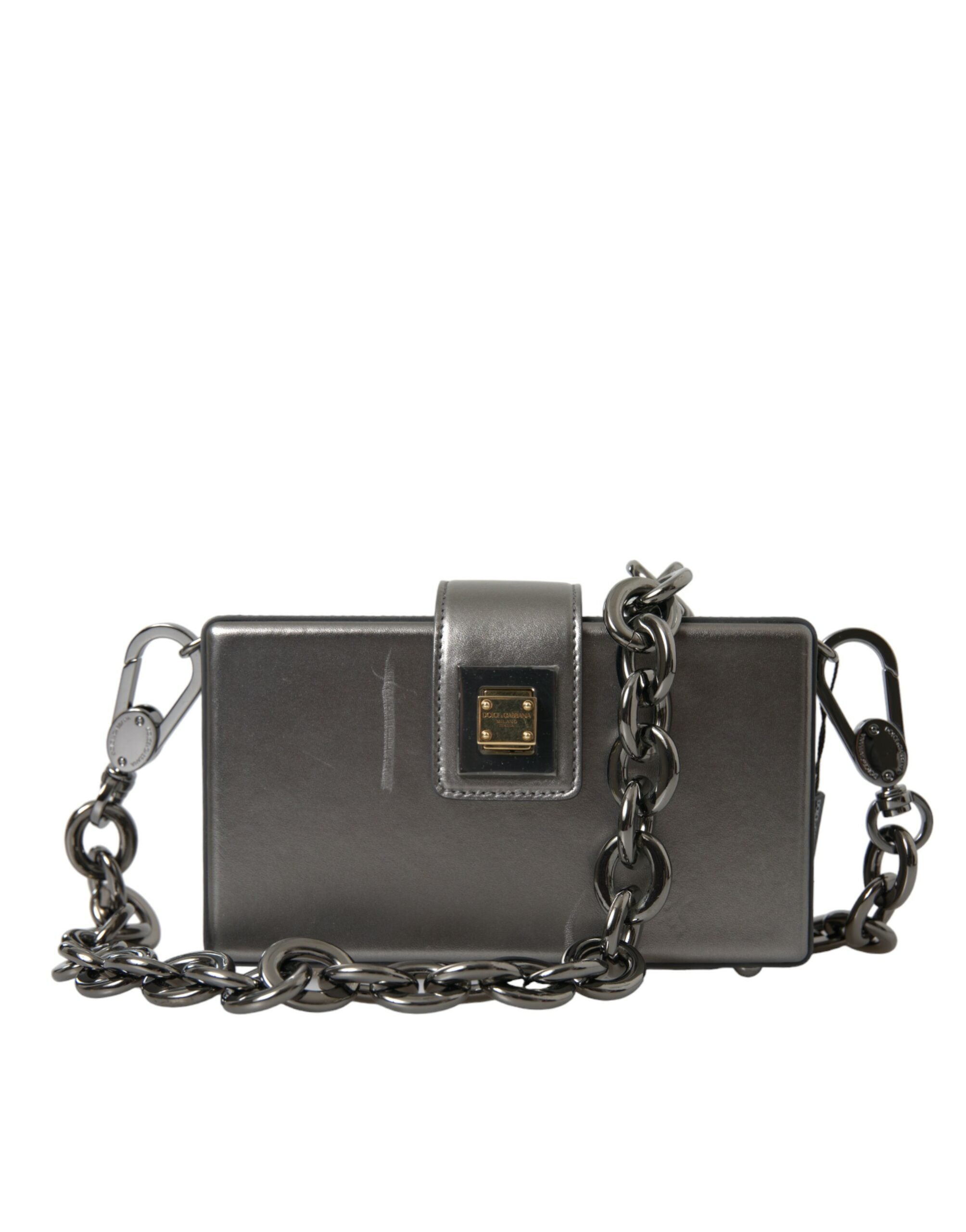 Metallic Gray Calfskin Leather DG BOX Shoulder Bag