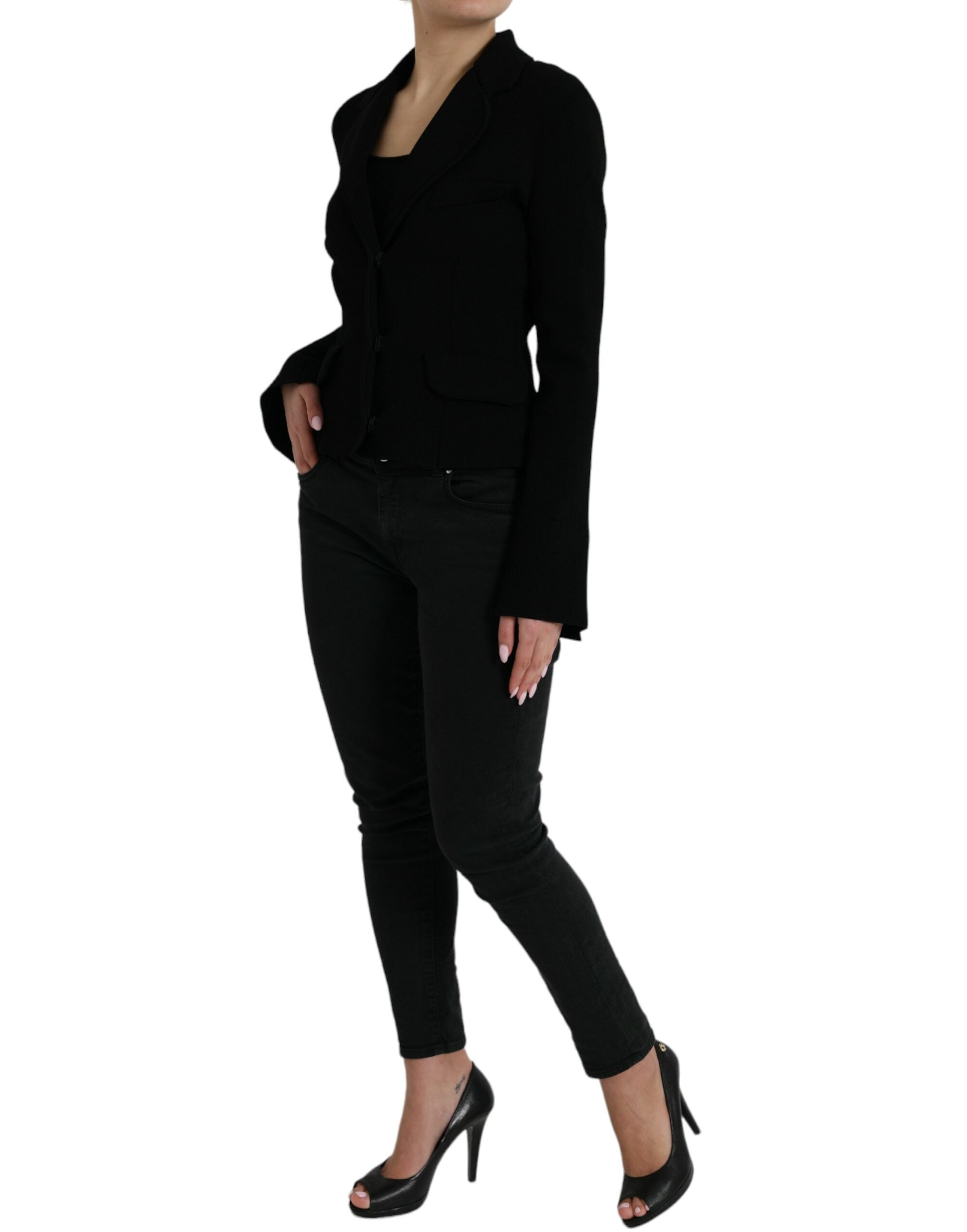 Black Viscose Single Breasted Blazer Jacket