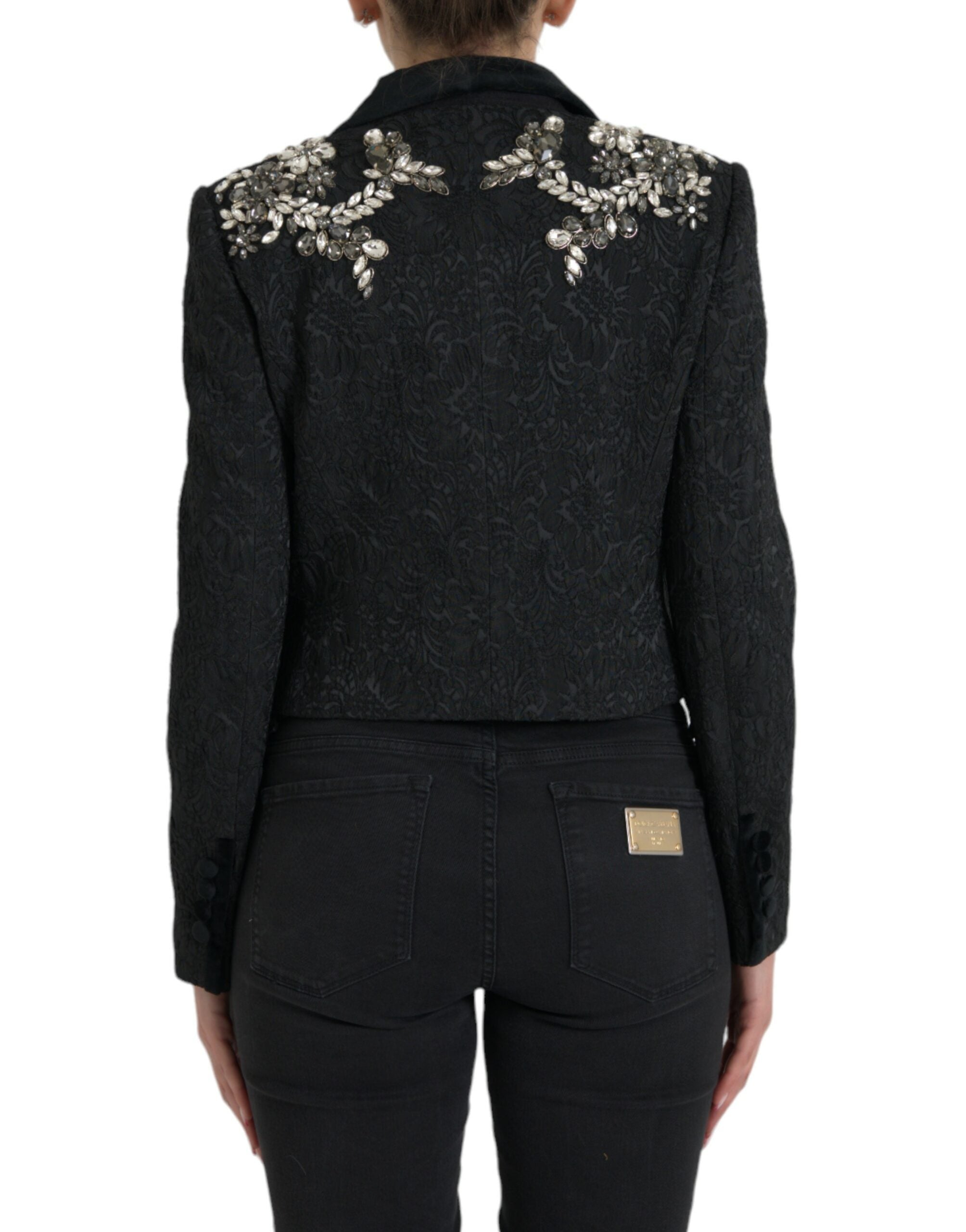 Black Crystal Embellished Overcoat Jacket
