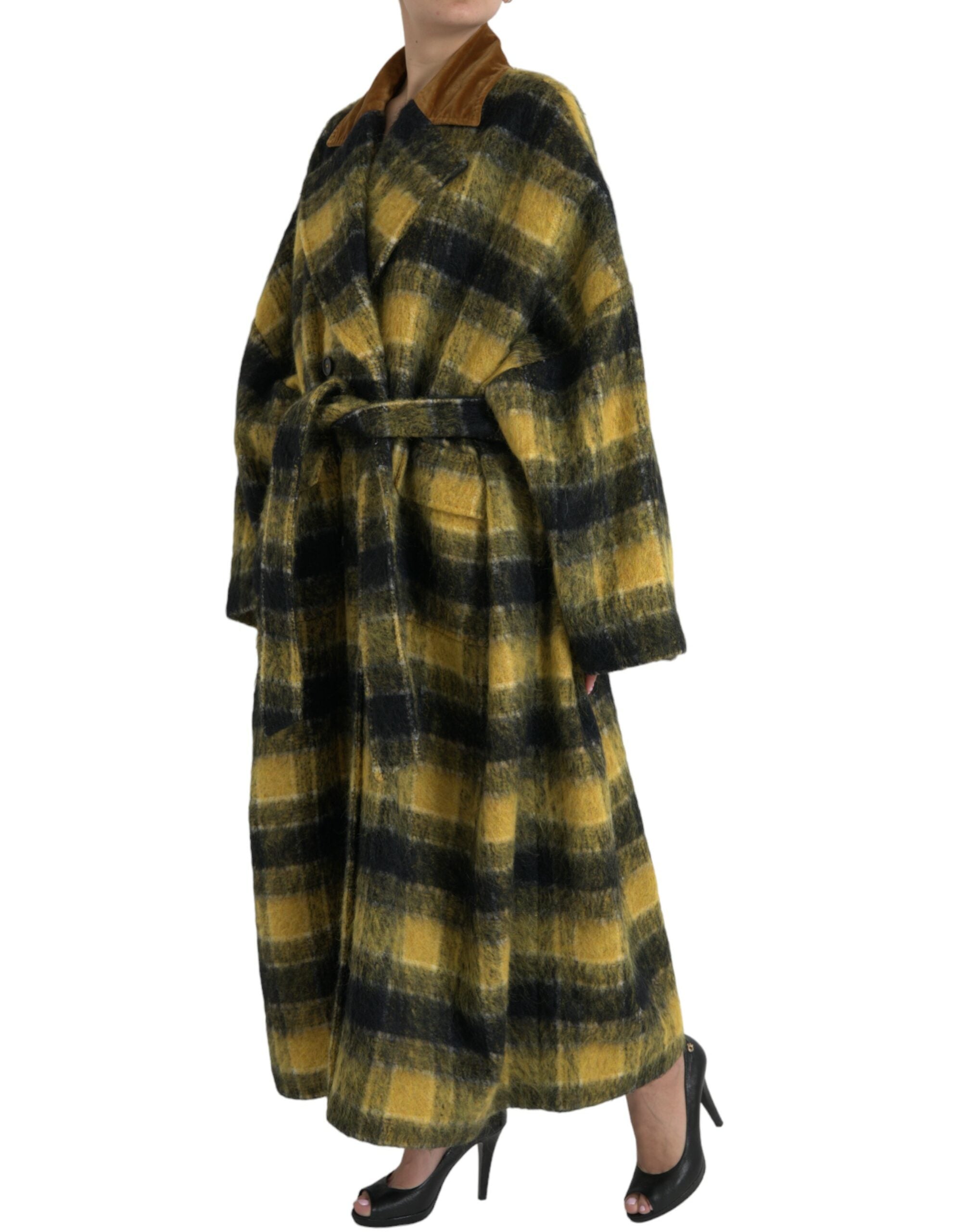 Yellow Checkered Long Sleeve Coat Jacket
