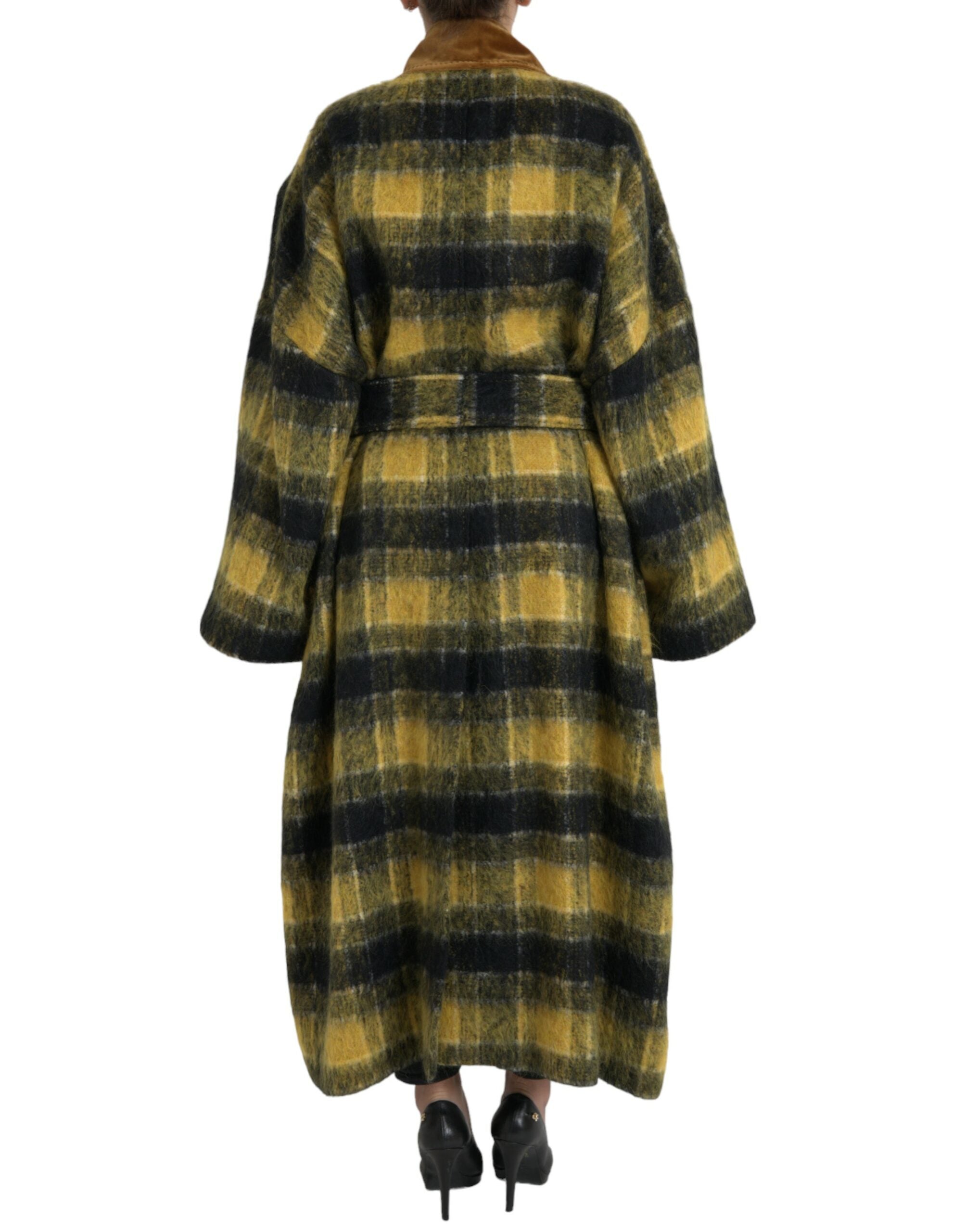 Yellow Checkered Long Sleeve Coat Jacket