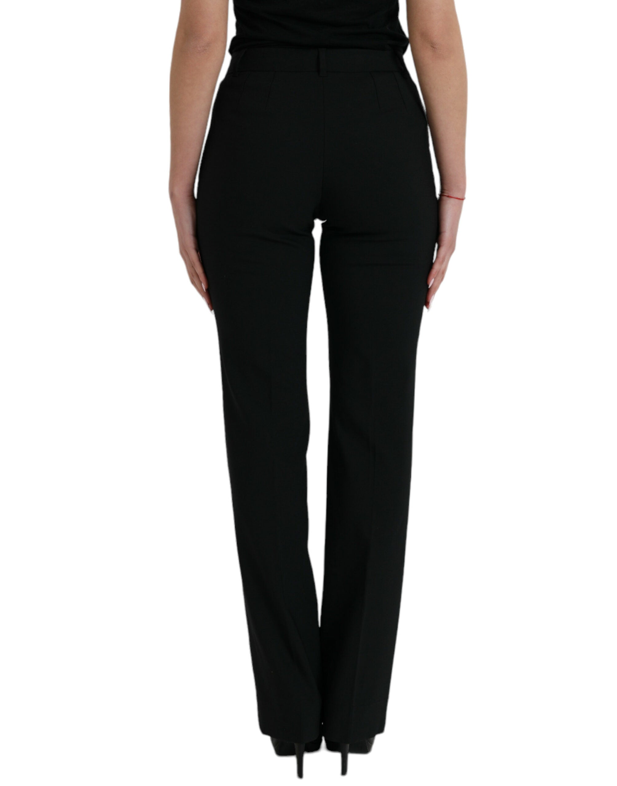Black Wool Mid Waist Tapered Pants