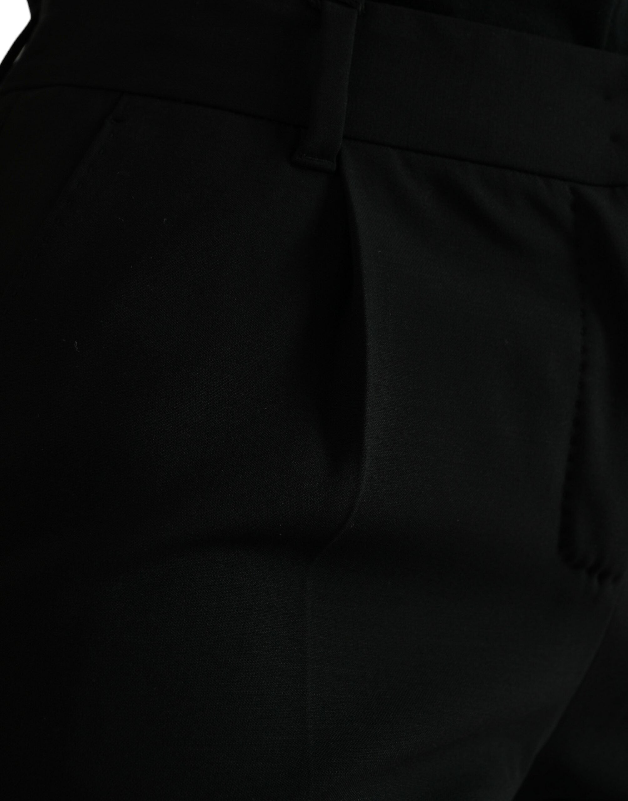 Black Wool Mid Waist Tapered Pants