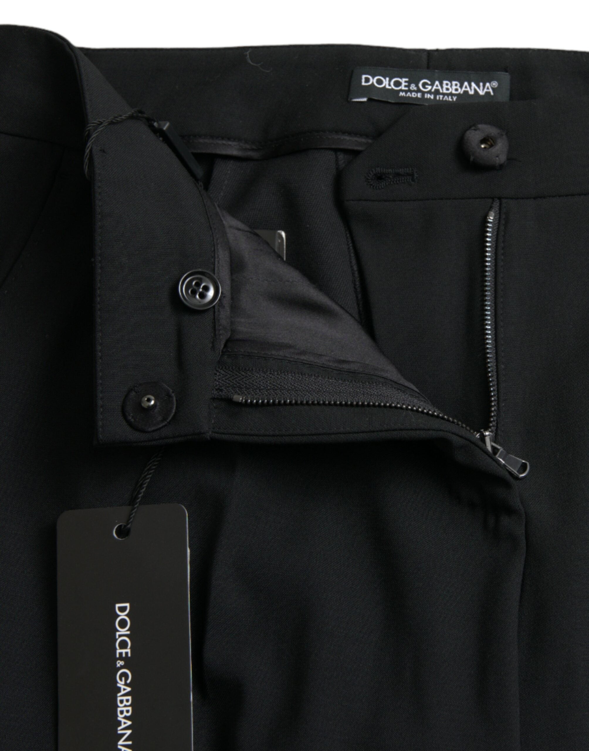 Black Wool Mid Waist Tapered Pants