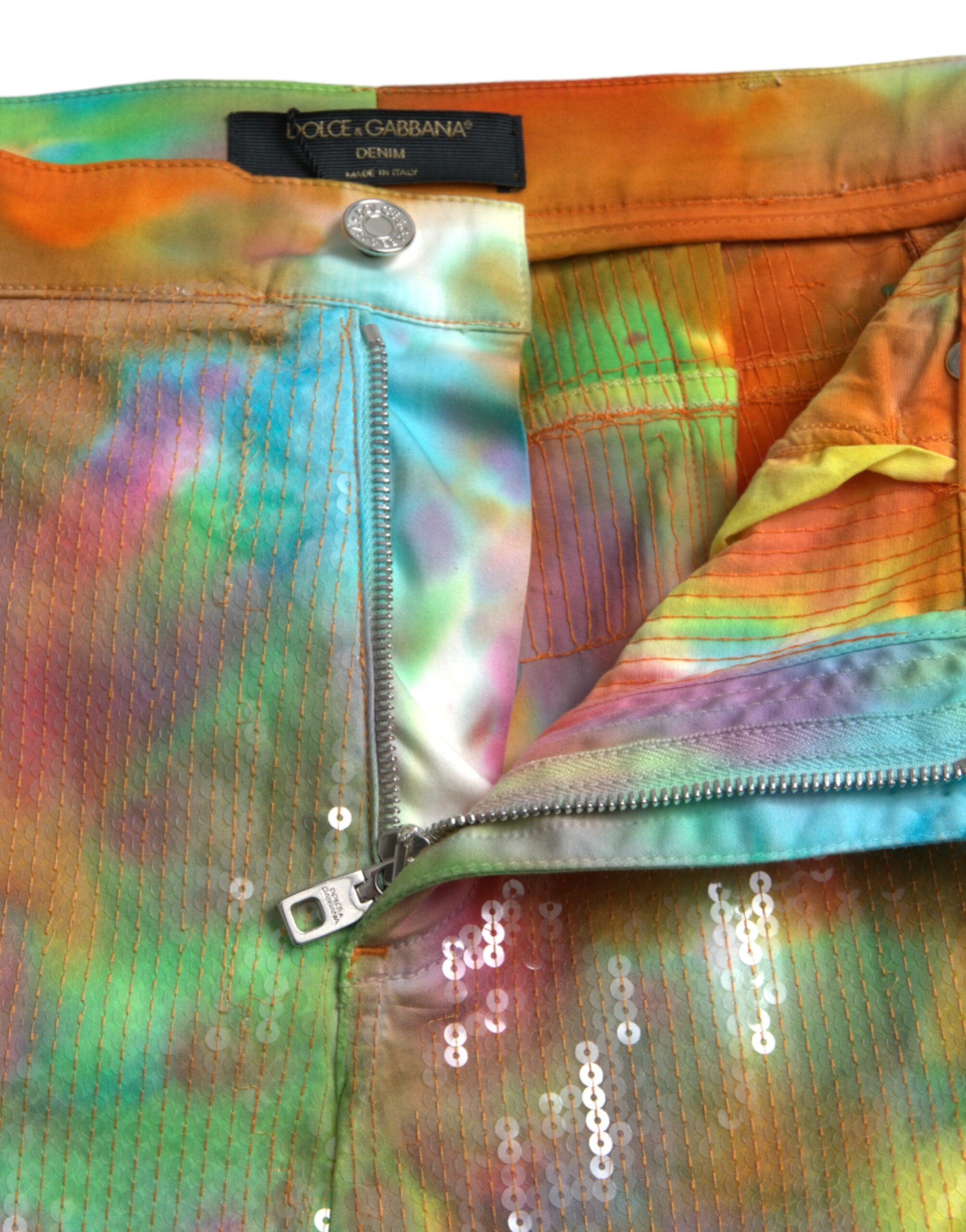 Multicolor Tie Dye Sequined High Waist Cropped Pants