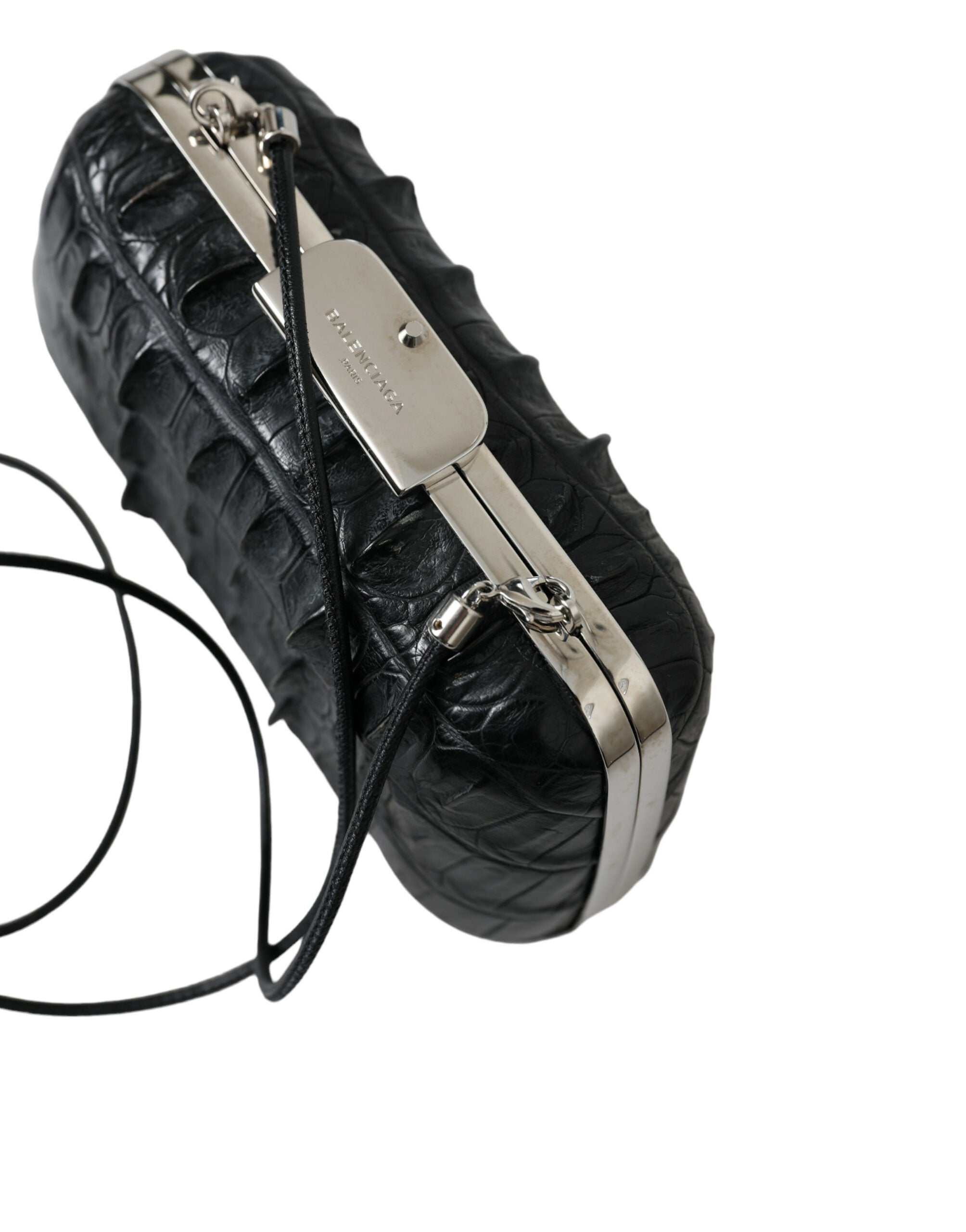 Black Exotic Skin Leather Shoulder Crossbody Box Clutch Bag