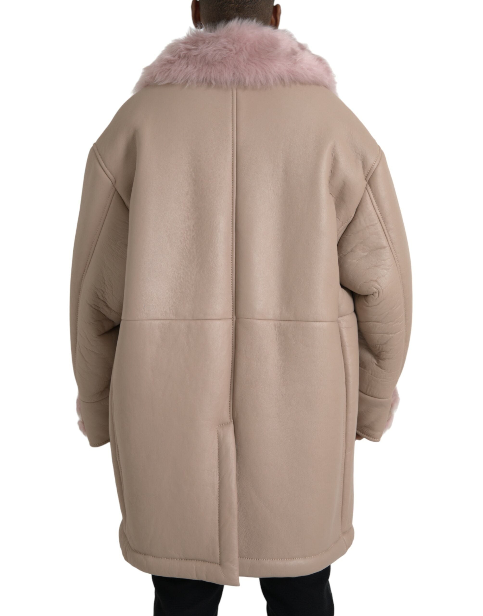 Beige Pink Lamb Leather Shearling Coat Jacket