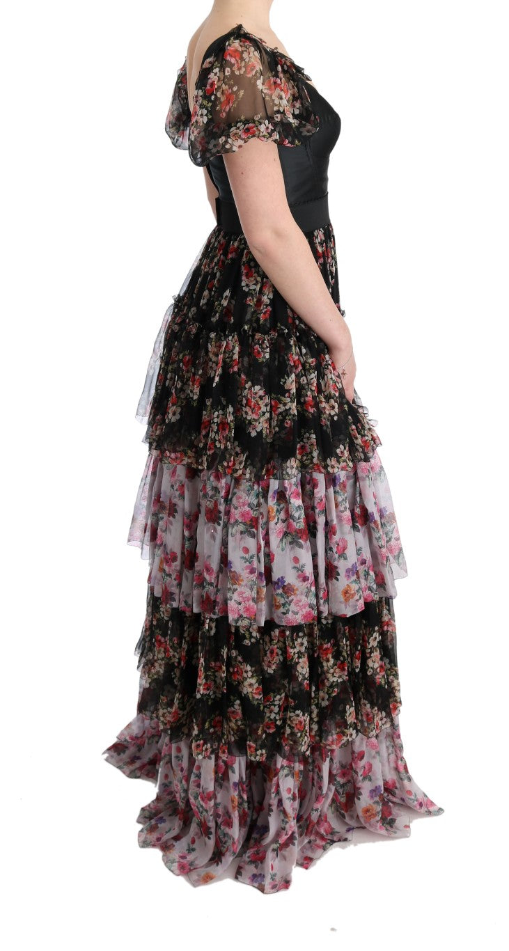 Multicolor Silk Stretch Floral Shift Long Dress
