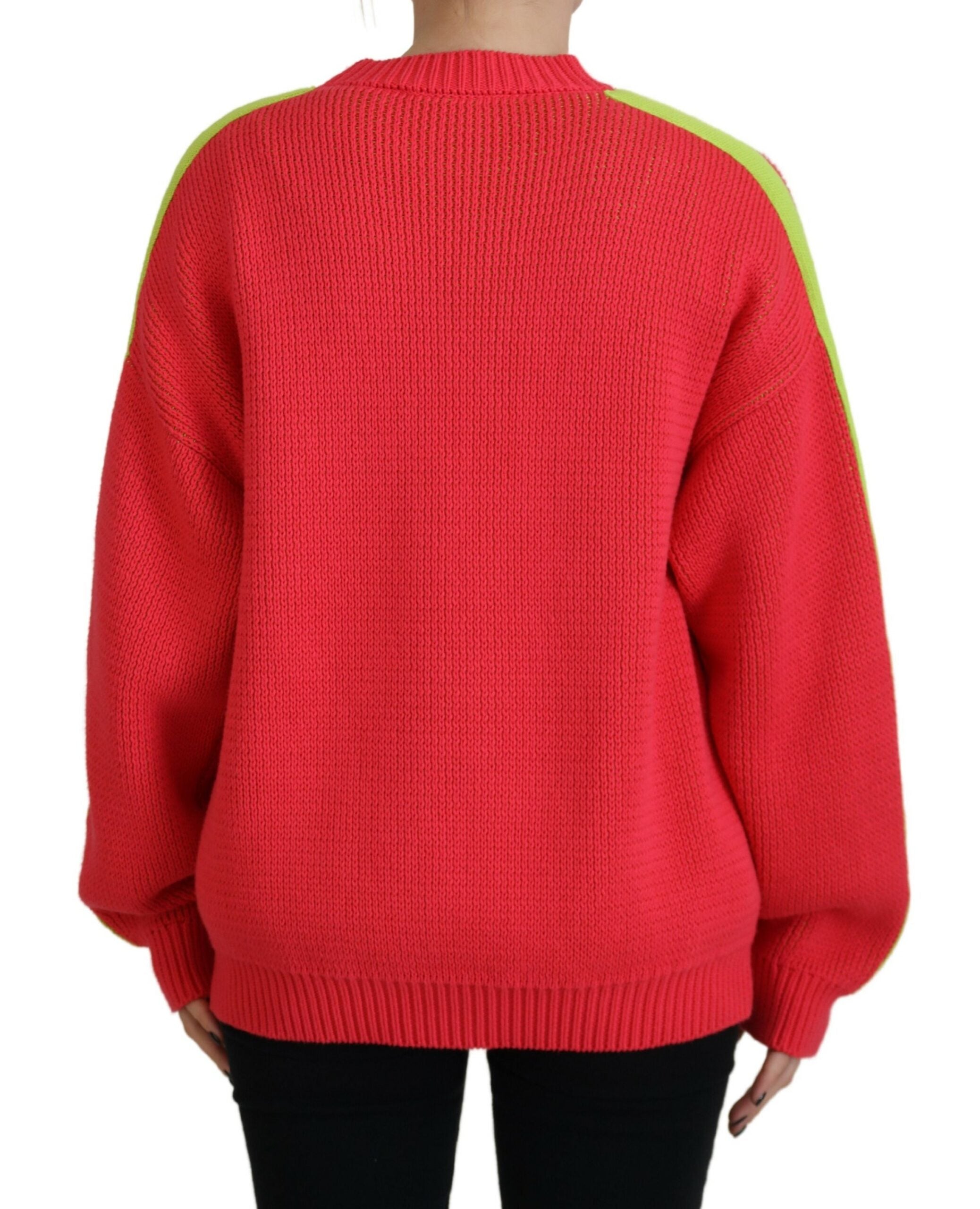 Multicolor Cotton Knitted Crewneck Pullover Sweater