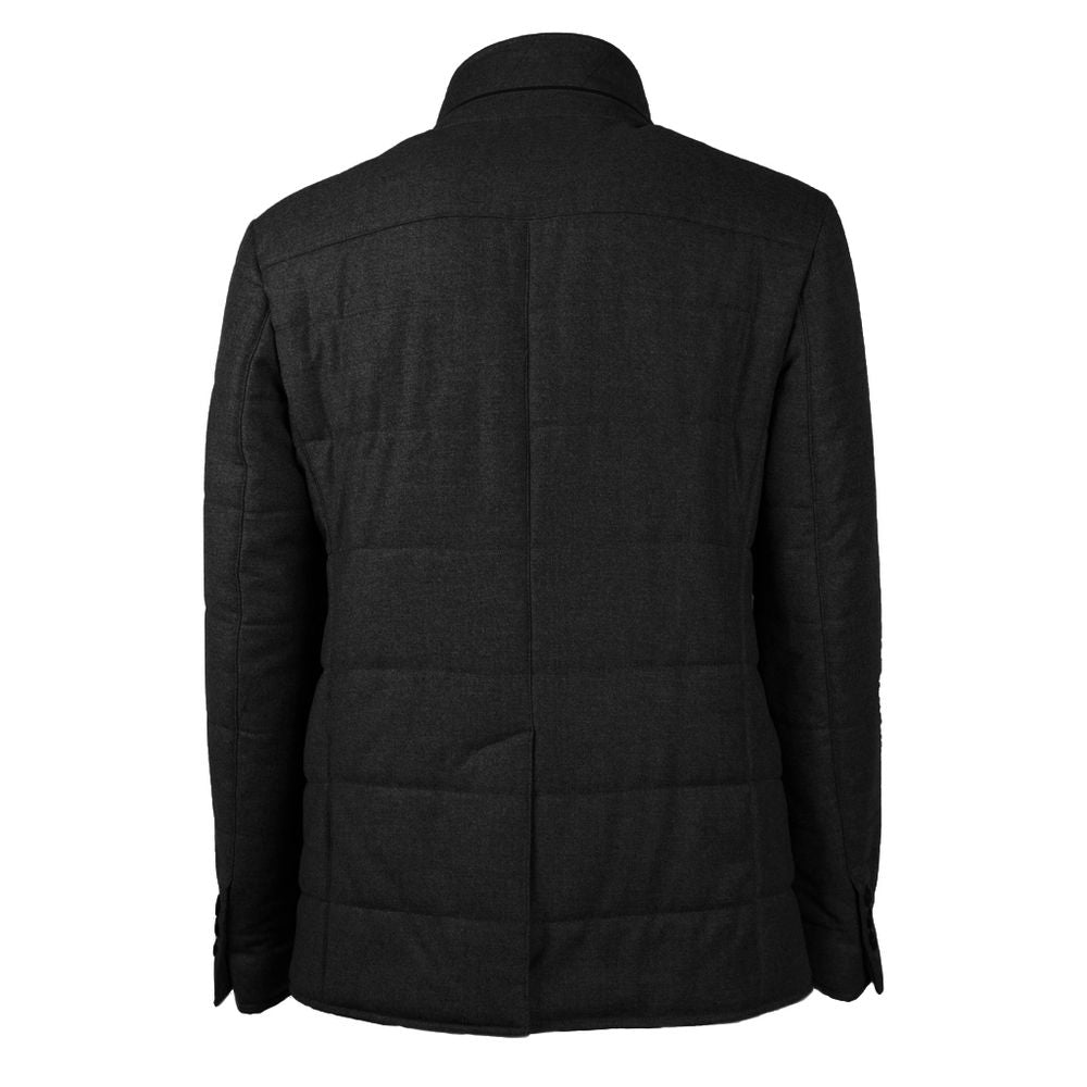 Black Wool Men's Jacket with Cashmere Touch