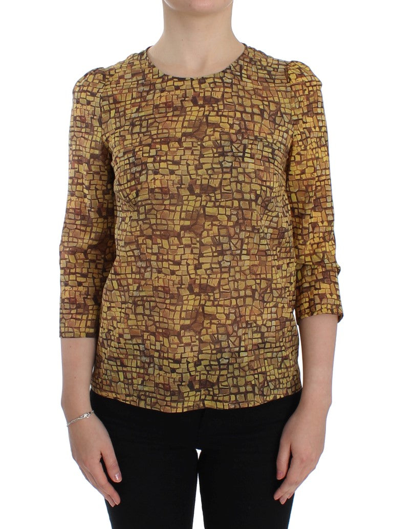 Multicolor Mosaic Print Silk Blouse T-shirt