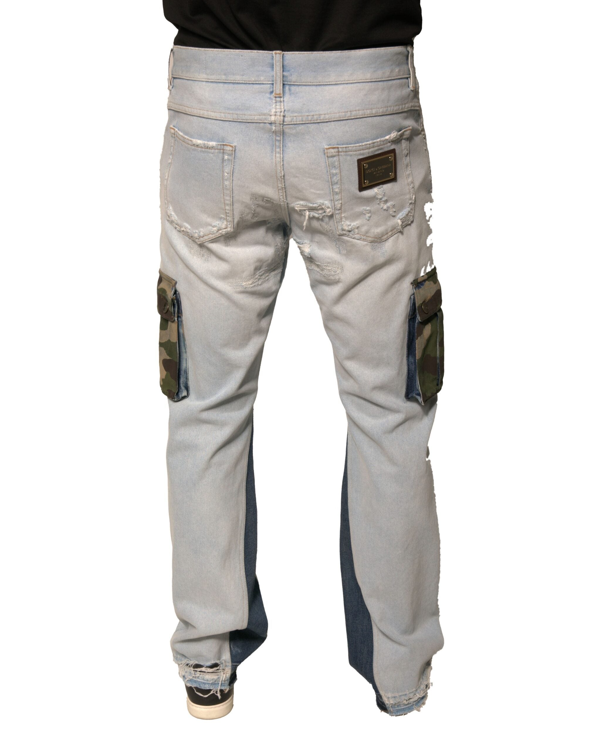 Light Blue Cotton Cargo Straight Denim Jeans