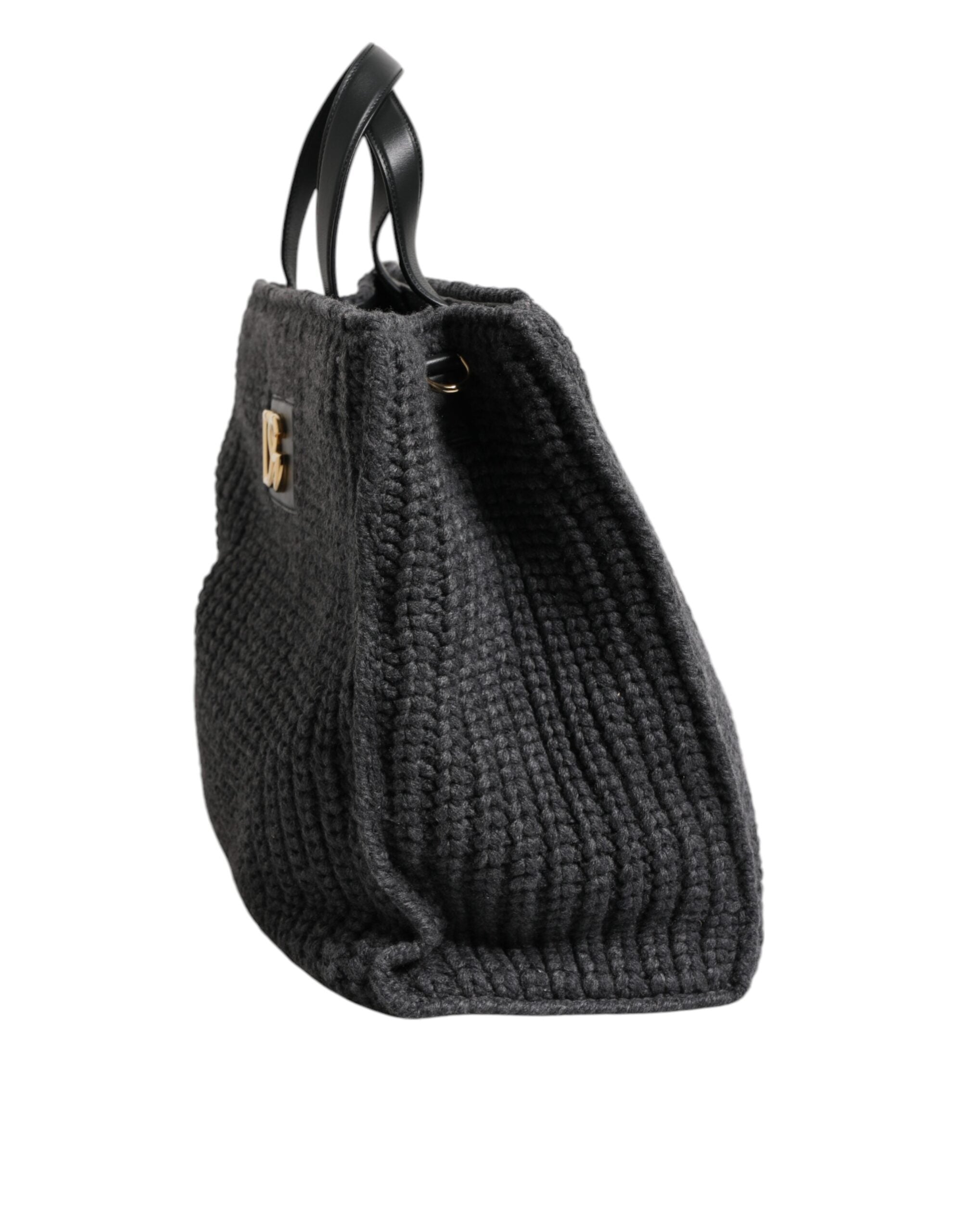 Black Large Knitted Crochet Shoulder Shopper DG Logo Bag