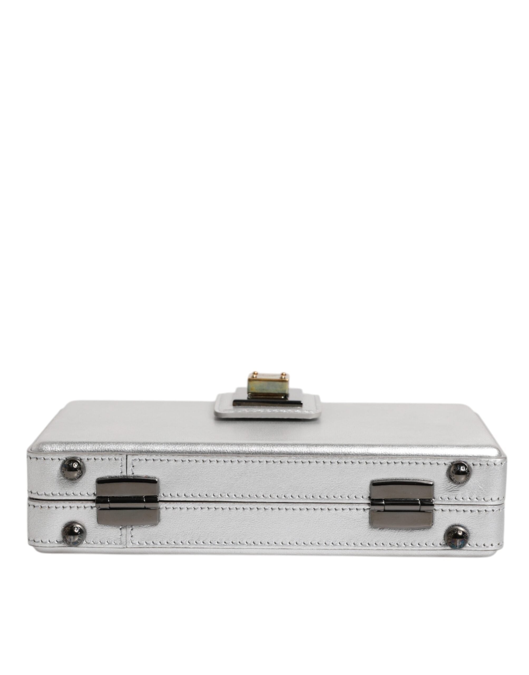 Metallic Silver DG BOX Leather Shoulder Strap Bag