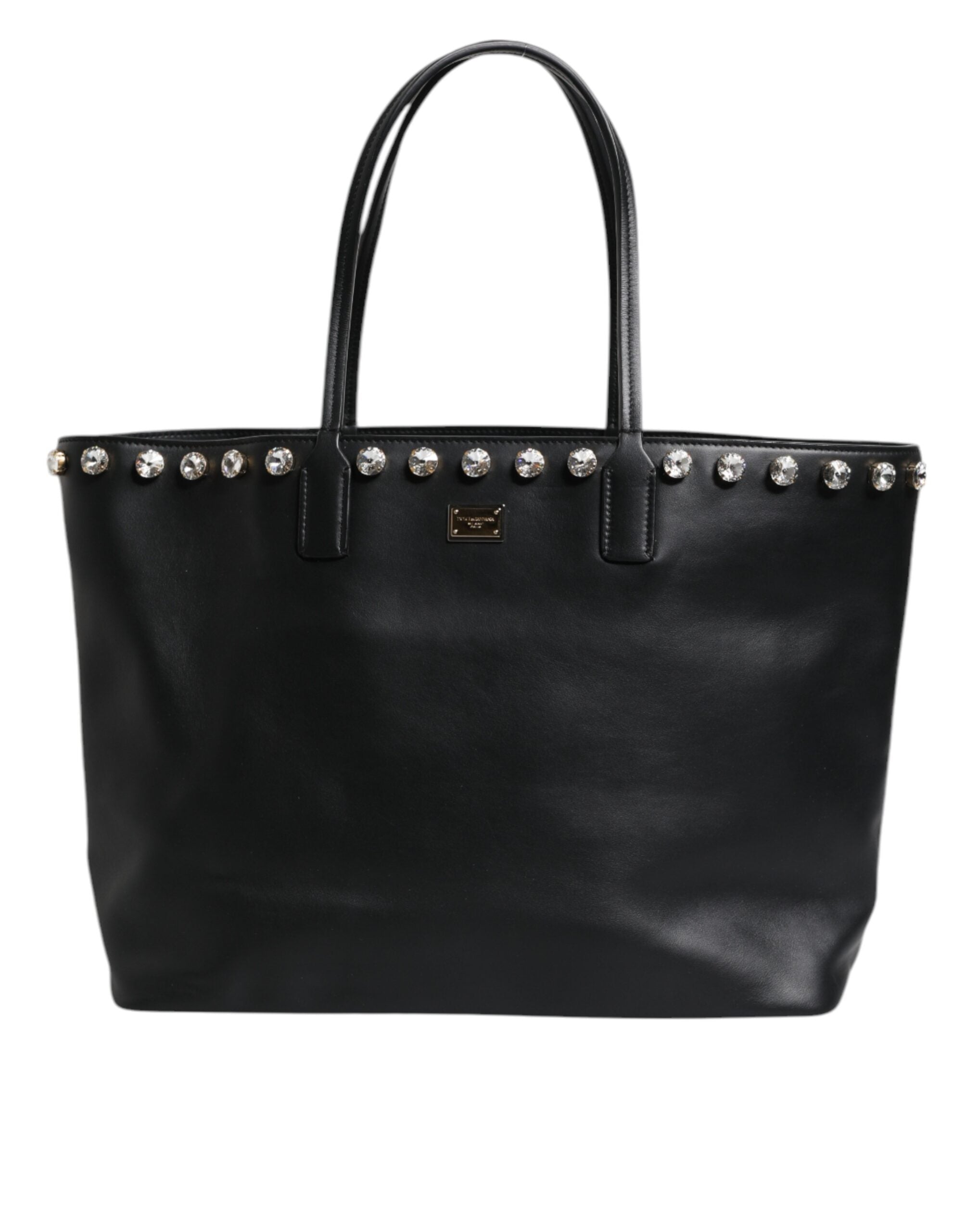 Black Crystal Leather Shopping Women Tote Bag