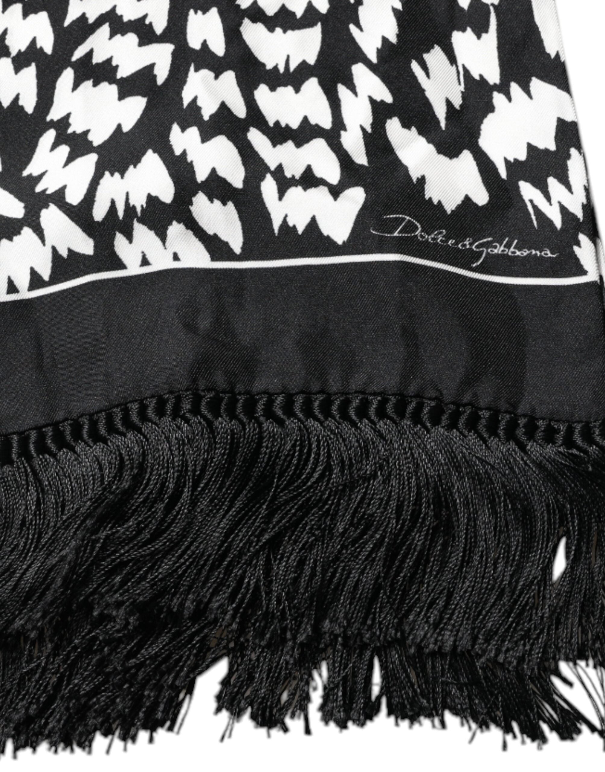 Black White Patterned Fringes Shawl Scarf