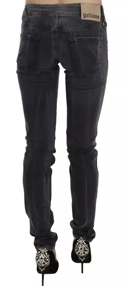 Grey Washed Low Waist Zipper Side Skinny Denim Jeans