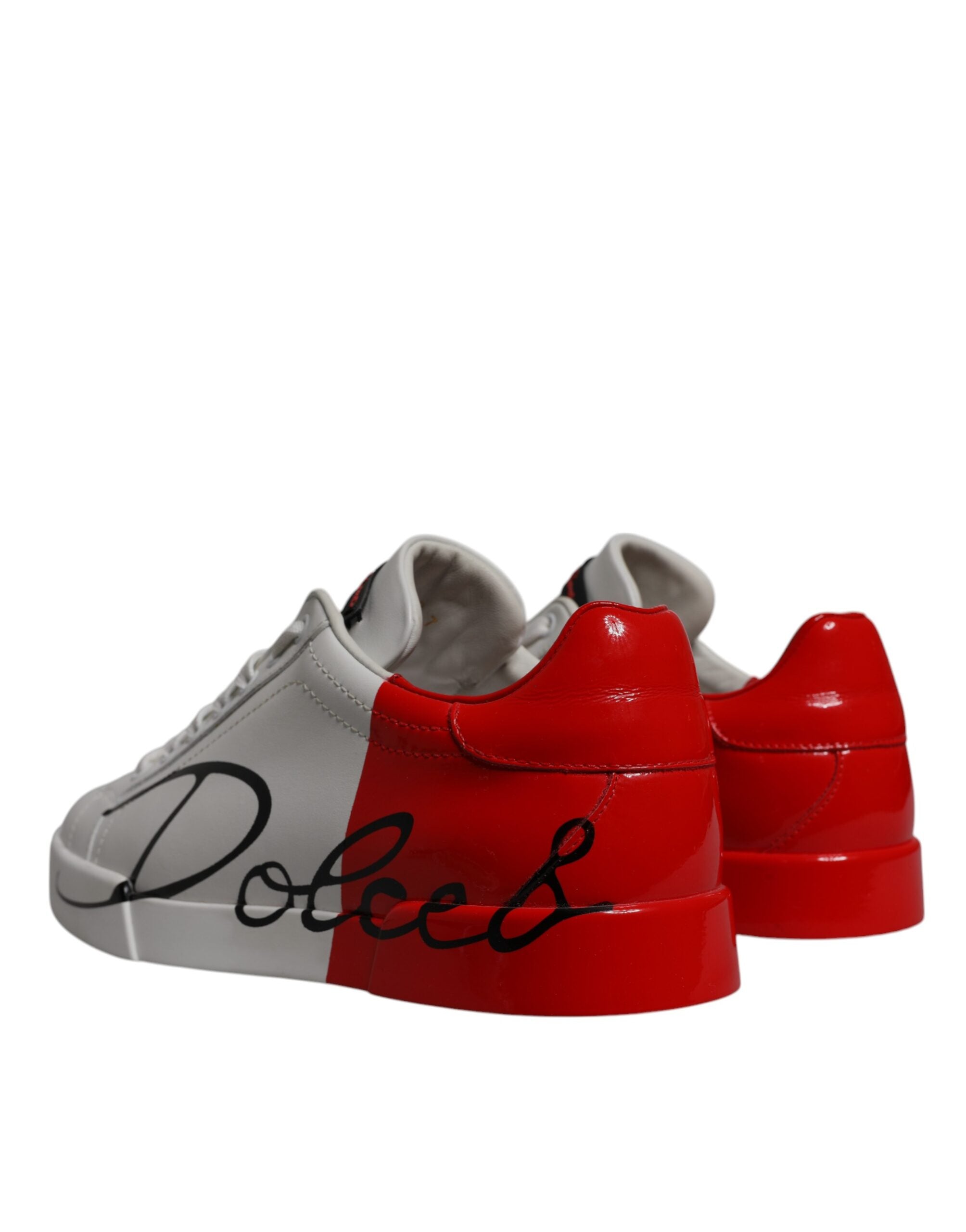 White Red Leather Logo Low Top Sneakers Shoes