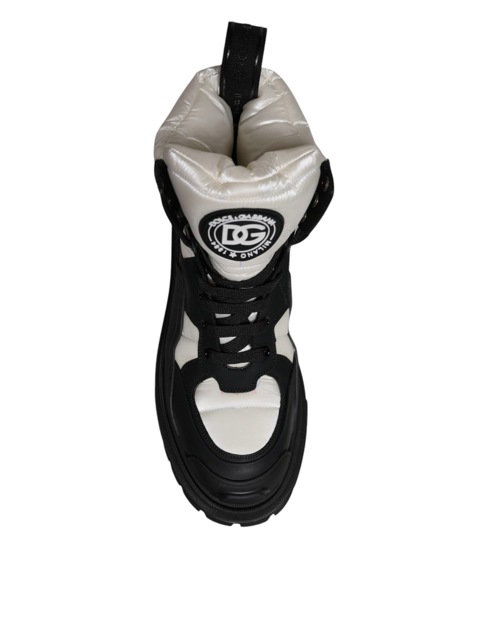 Black White Padded Mid Calf Lace Up Boots Shoes