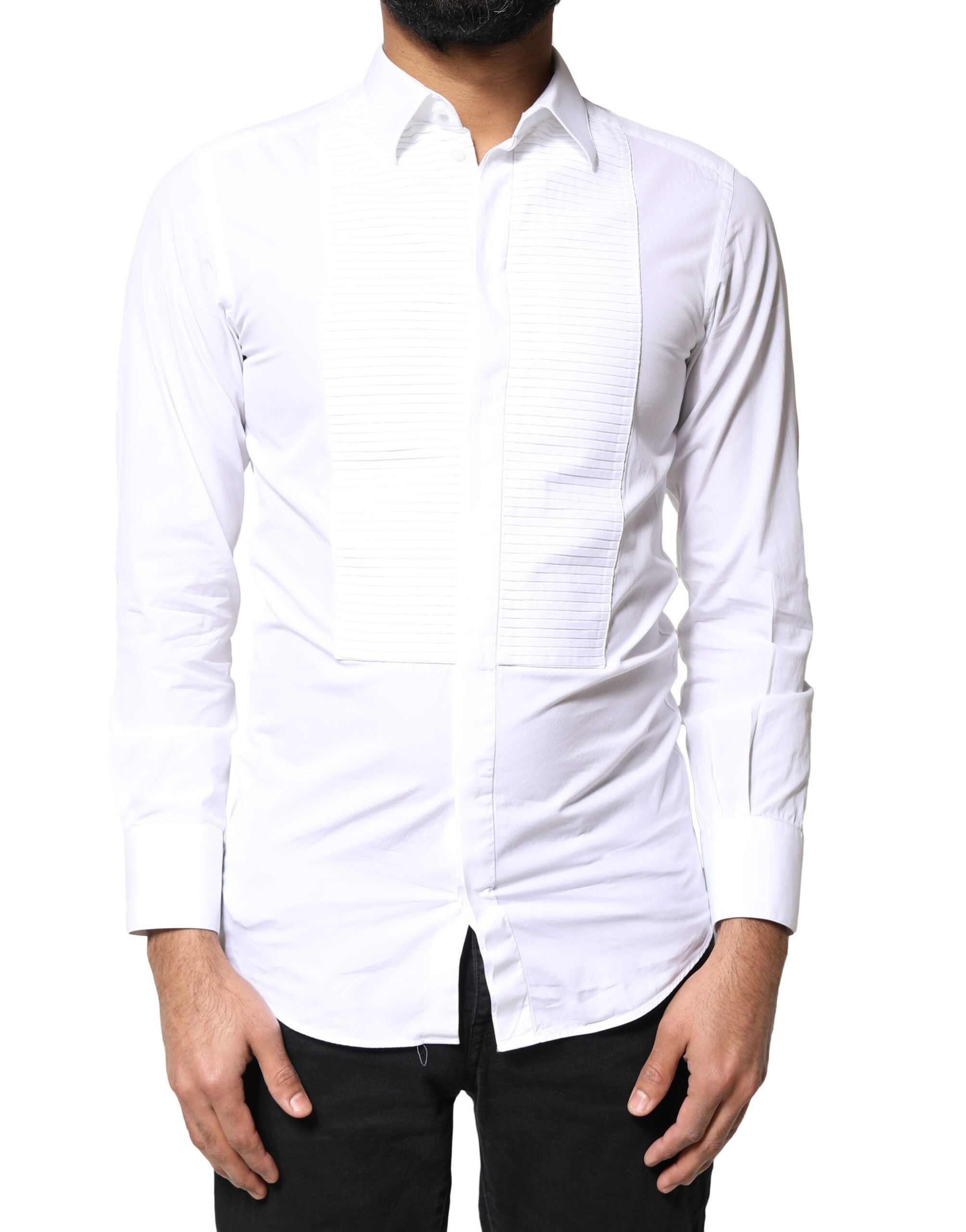 White GOLD Cotton Poplin Bib Men Dress Shirt