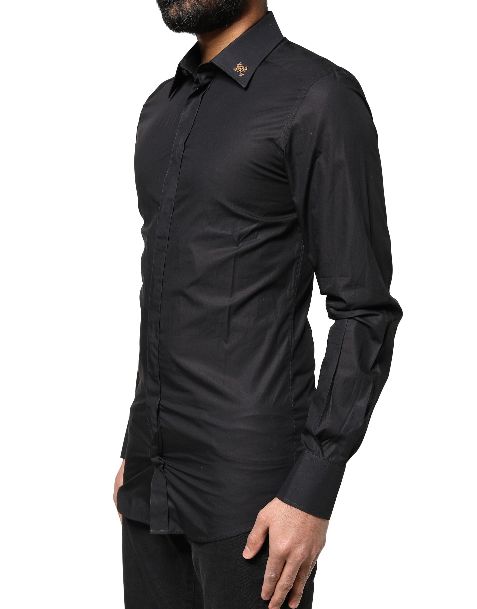 Black GOLD Cross Embellished Men Dress Shirt