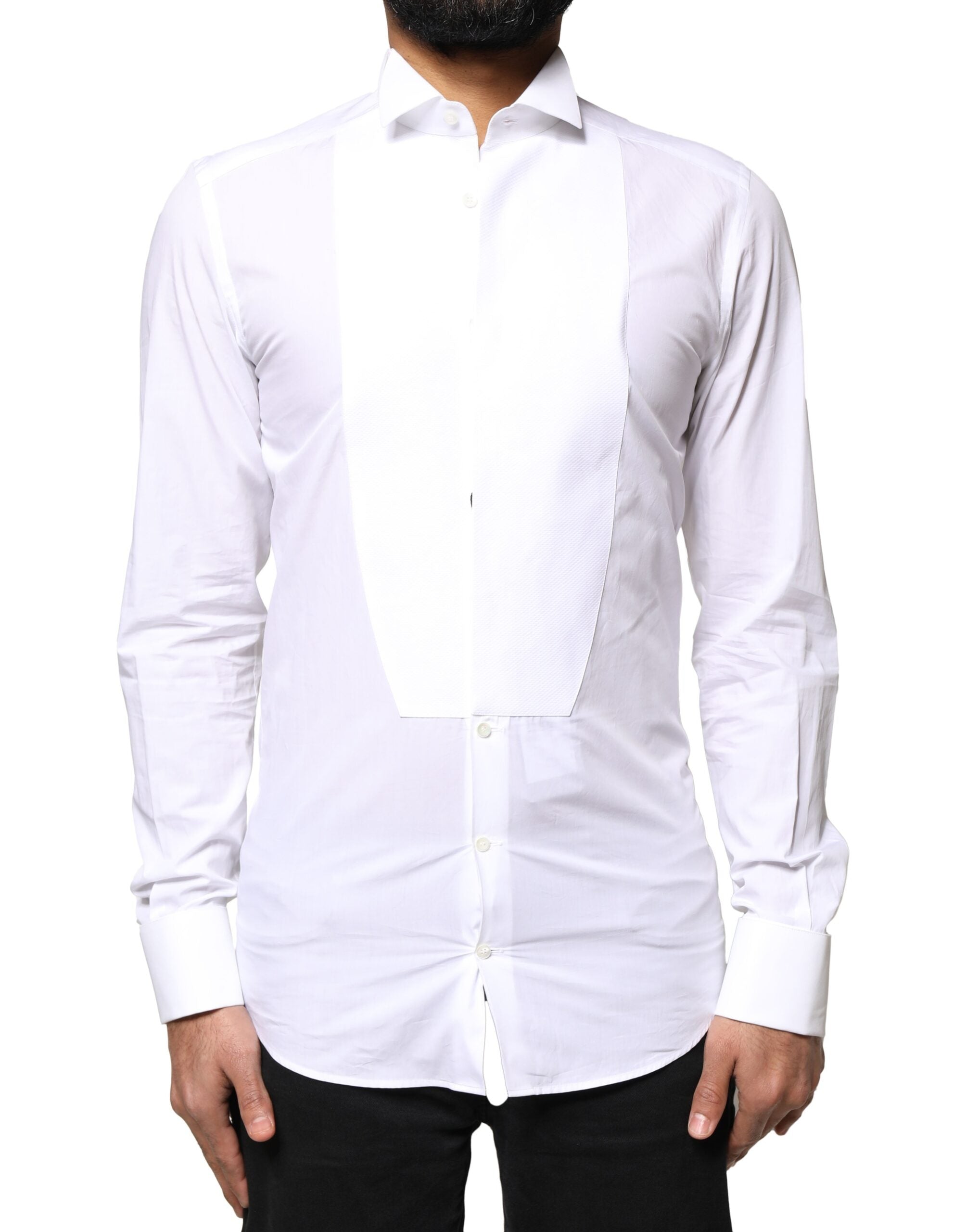 White GOLD Cotton Poplin Bib Formal Men Dress Shirt
