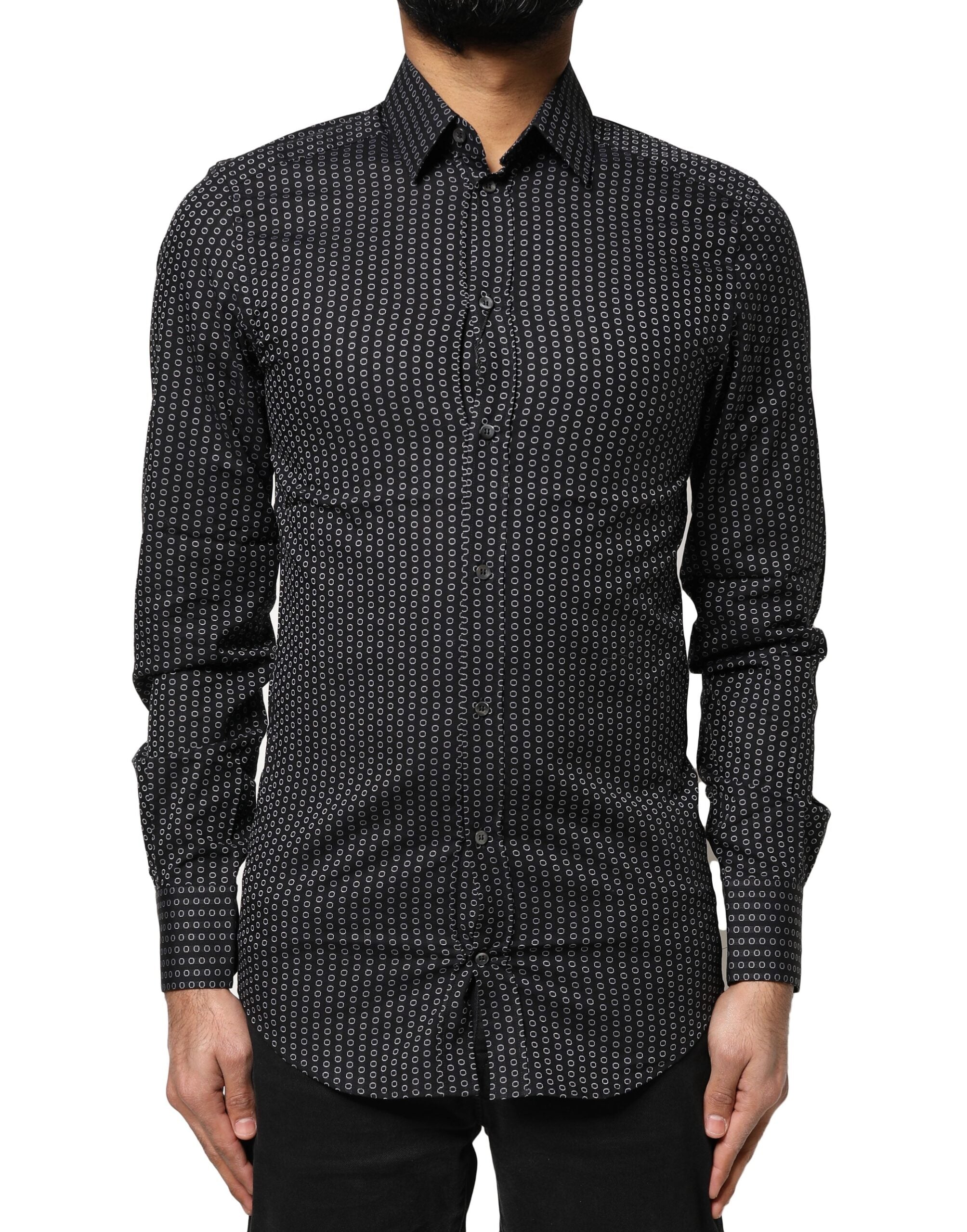 Black GOLD Patterned Cotton Men Dress Shirt