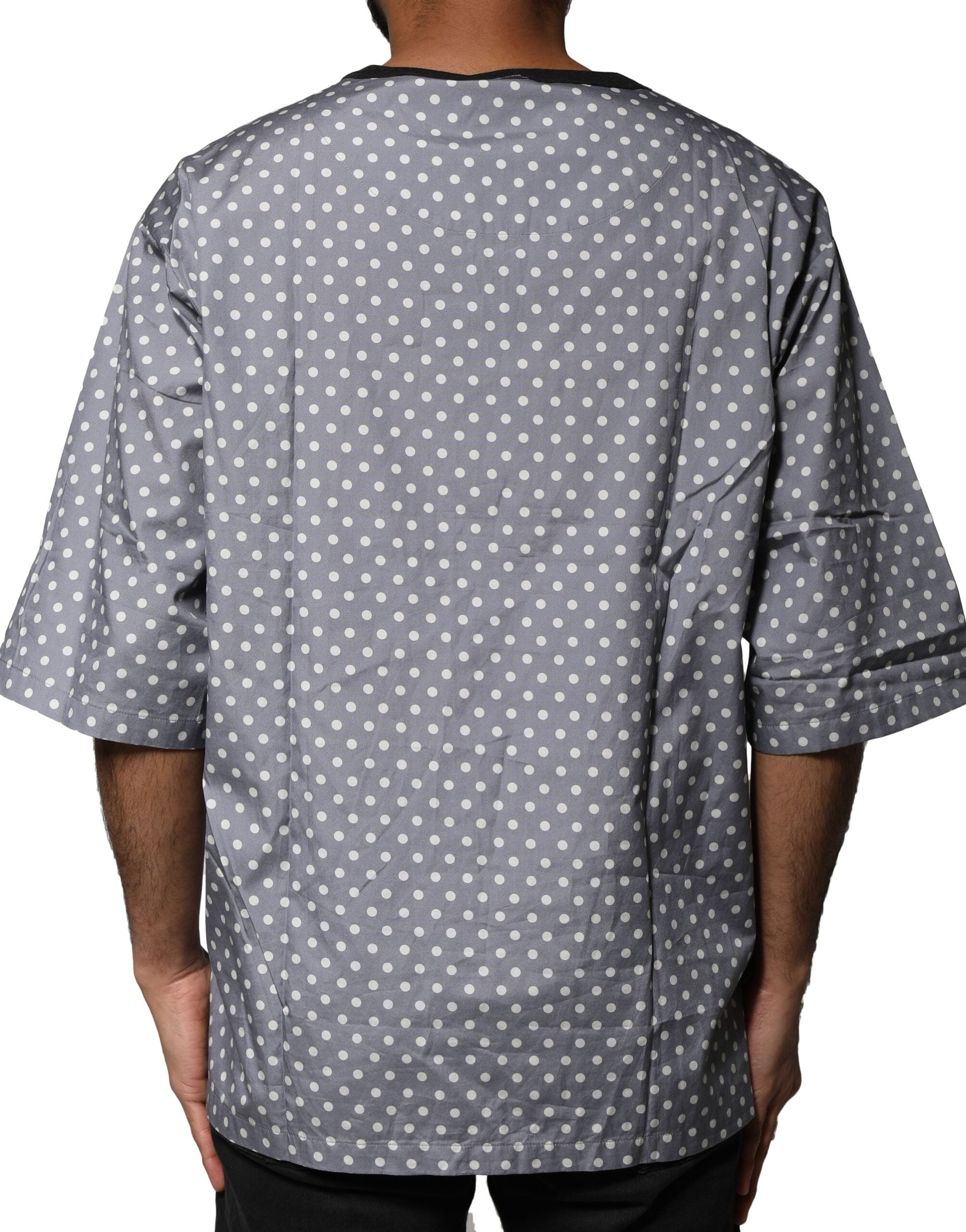 Gray Polka Dot Pin-Up Print Crew Neck T-shirt