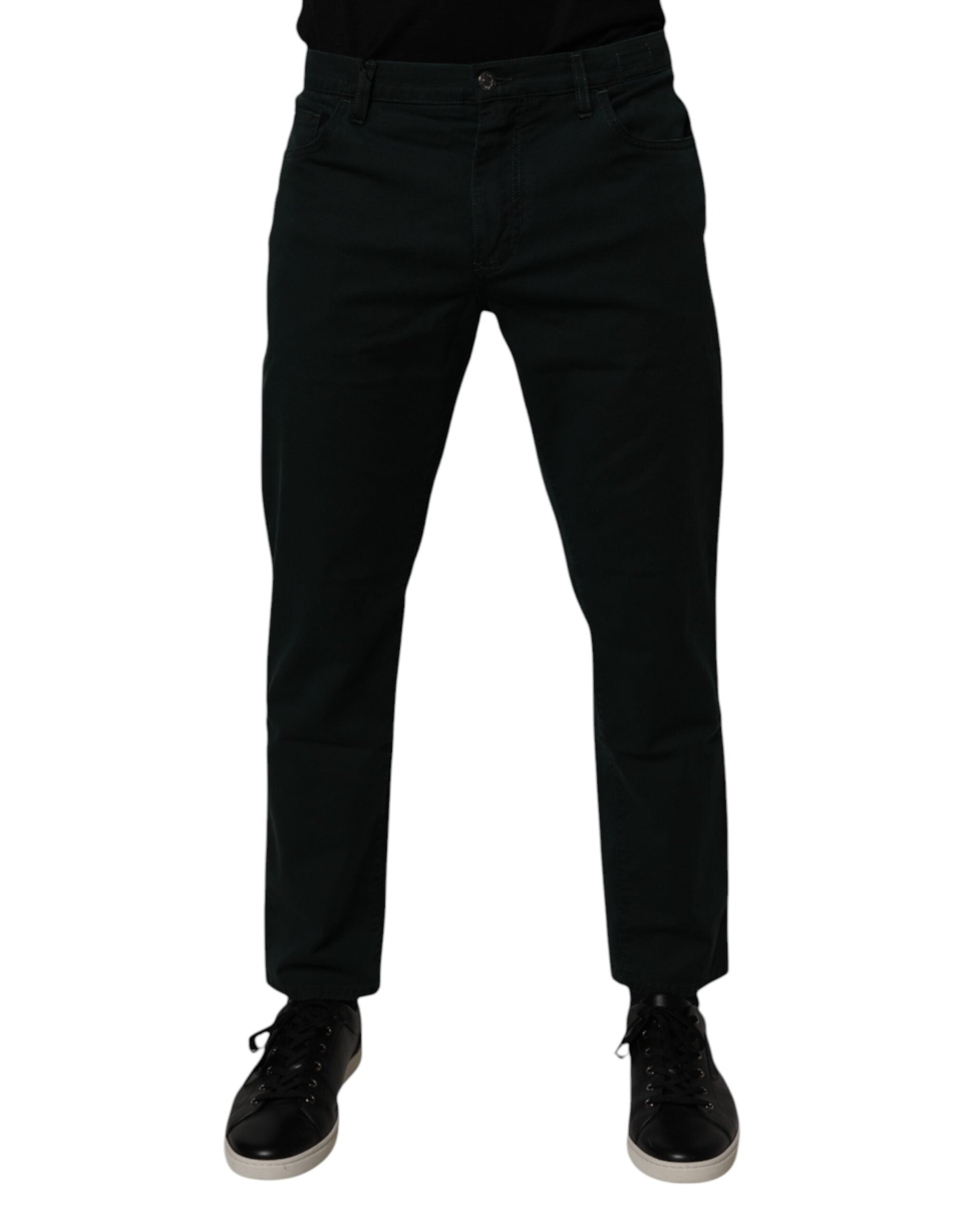 Dark Green Cotton Loose Men Denim Jeans