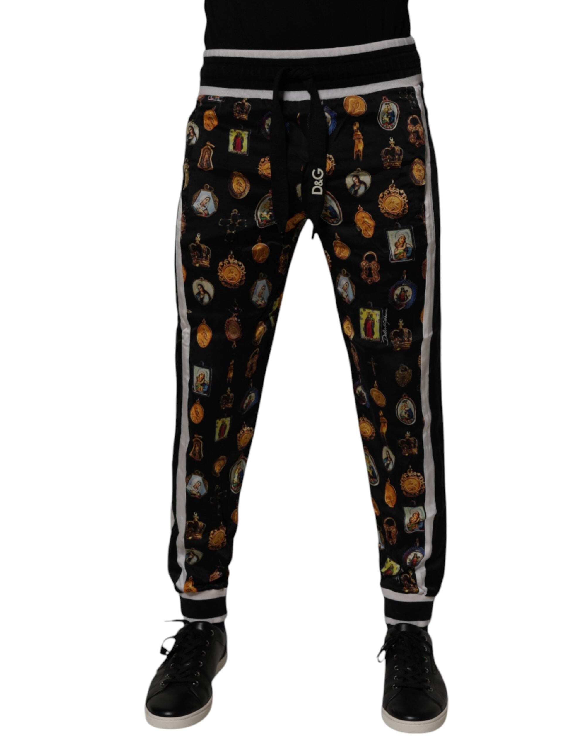 Black Religious Print Silk Men Jogger Pants