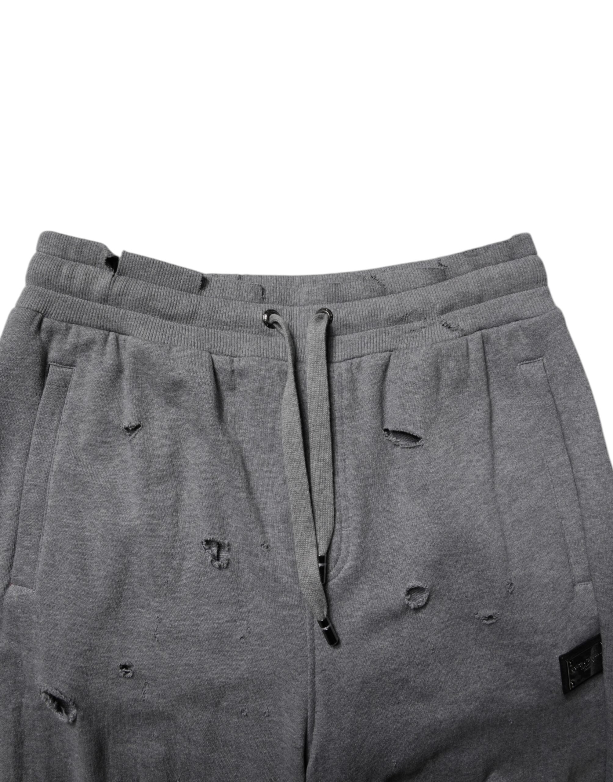 Gray Cotton RipStyle Straight Sweatpants Pants