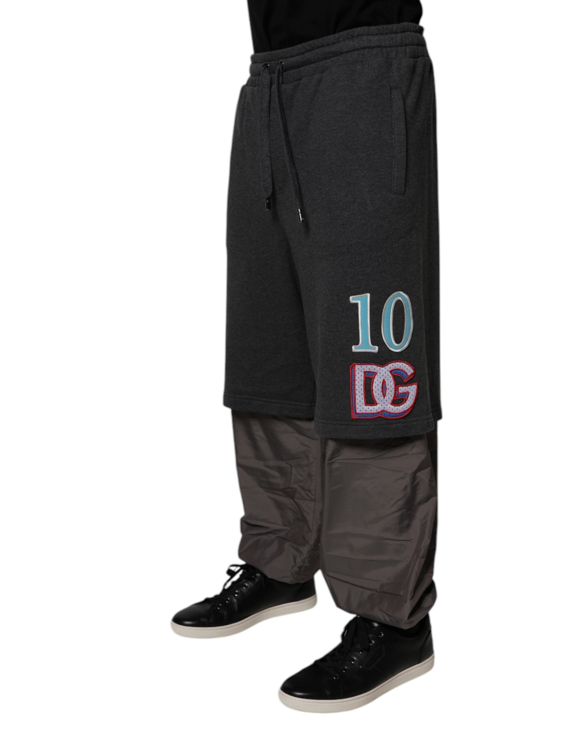 Dark Gray Cotton Layered Straight Sweatpants Pants