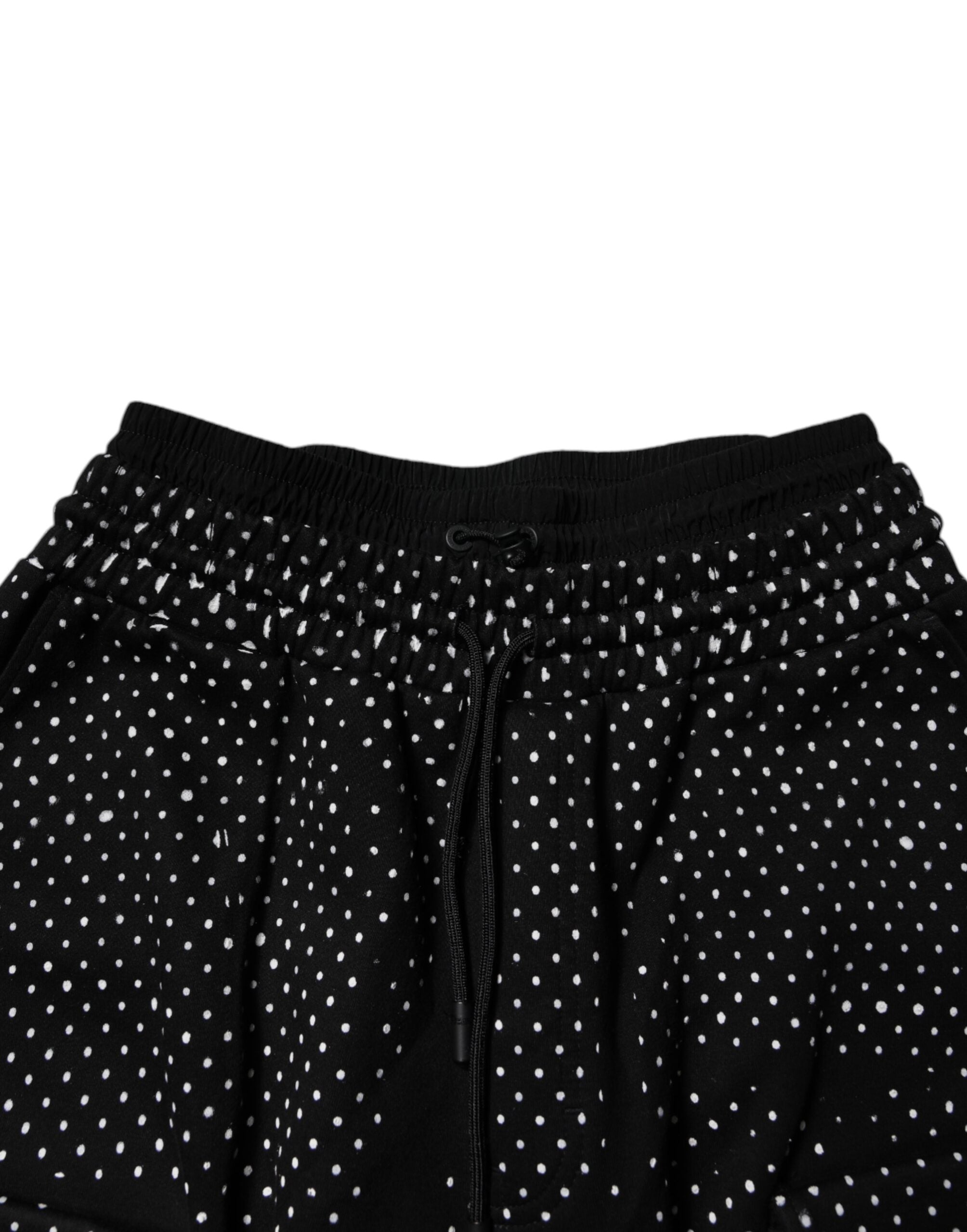 Black Polka Dot Stripes Cargo Jogger Sweatpants Pants